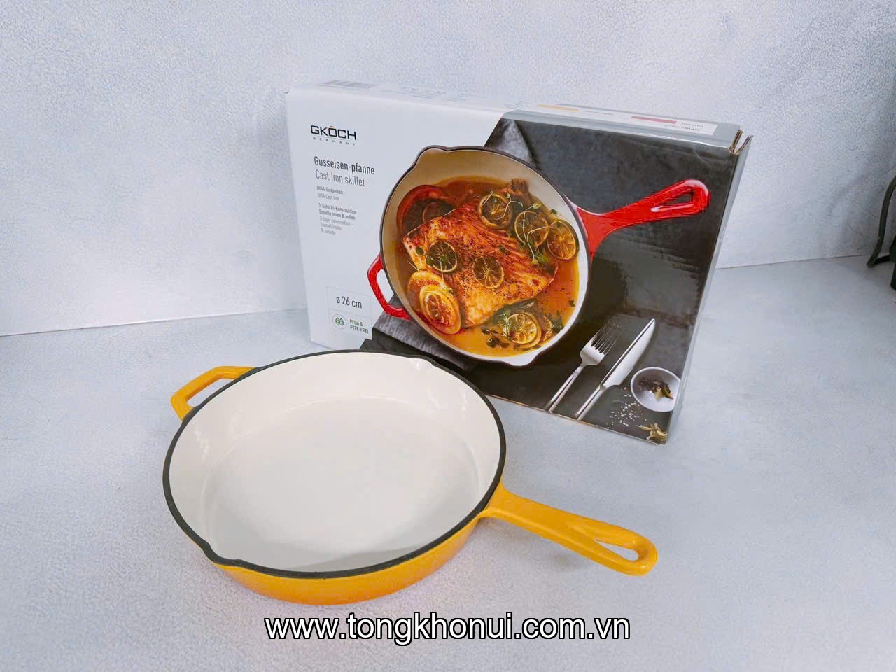 Chảo Gang Tráng Men Cán Dài GKÖCH FR26H 26cm – Đúc Nguyên Khối, Phủ Men Ceramic Cao Cấp ảnh 2