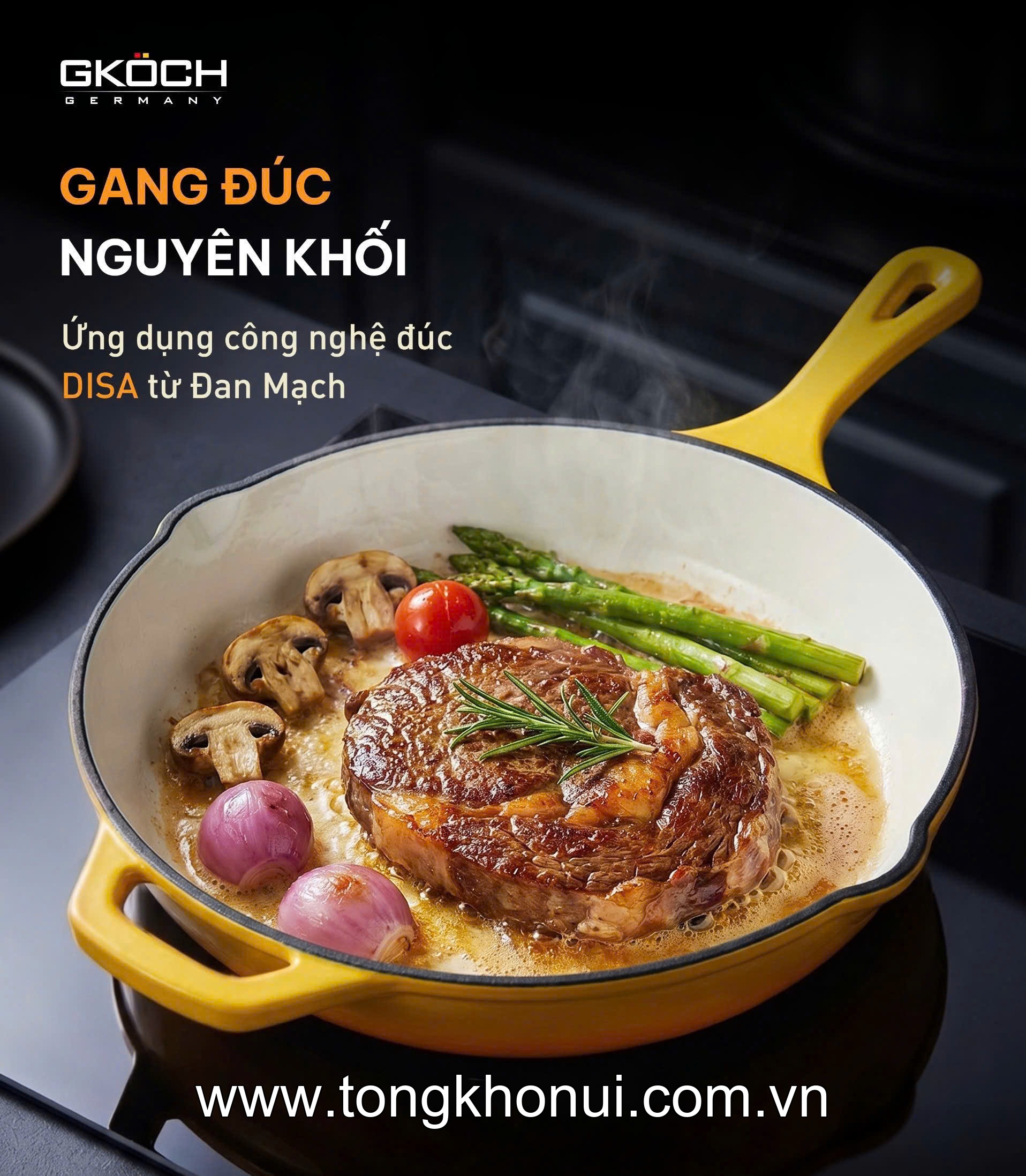 Chảo Gang Tráng Men Cán Dài GKÖCH FR26H 26cm – Đúc Nguyên Khối, Phủ Men Ceramic Cao Cấp ảnh 1