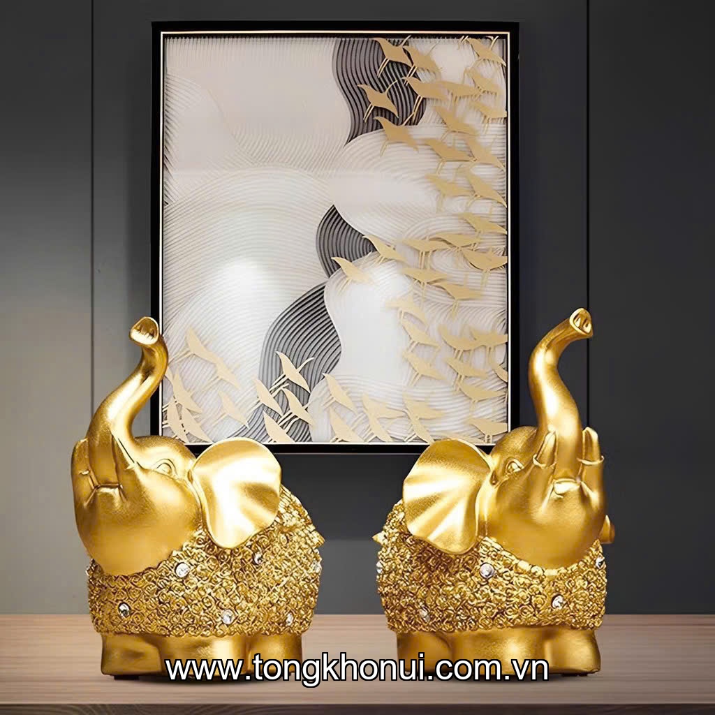 Bộ 2 tượng voi nhựa composite Donahome, model: DN-T2VN, KT: 11.5*8.5*14cm ảnh 1