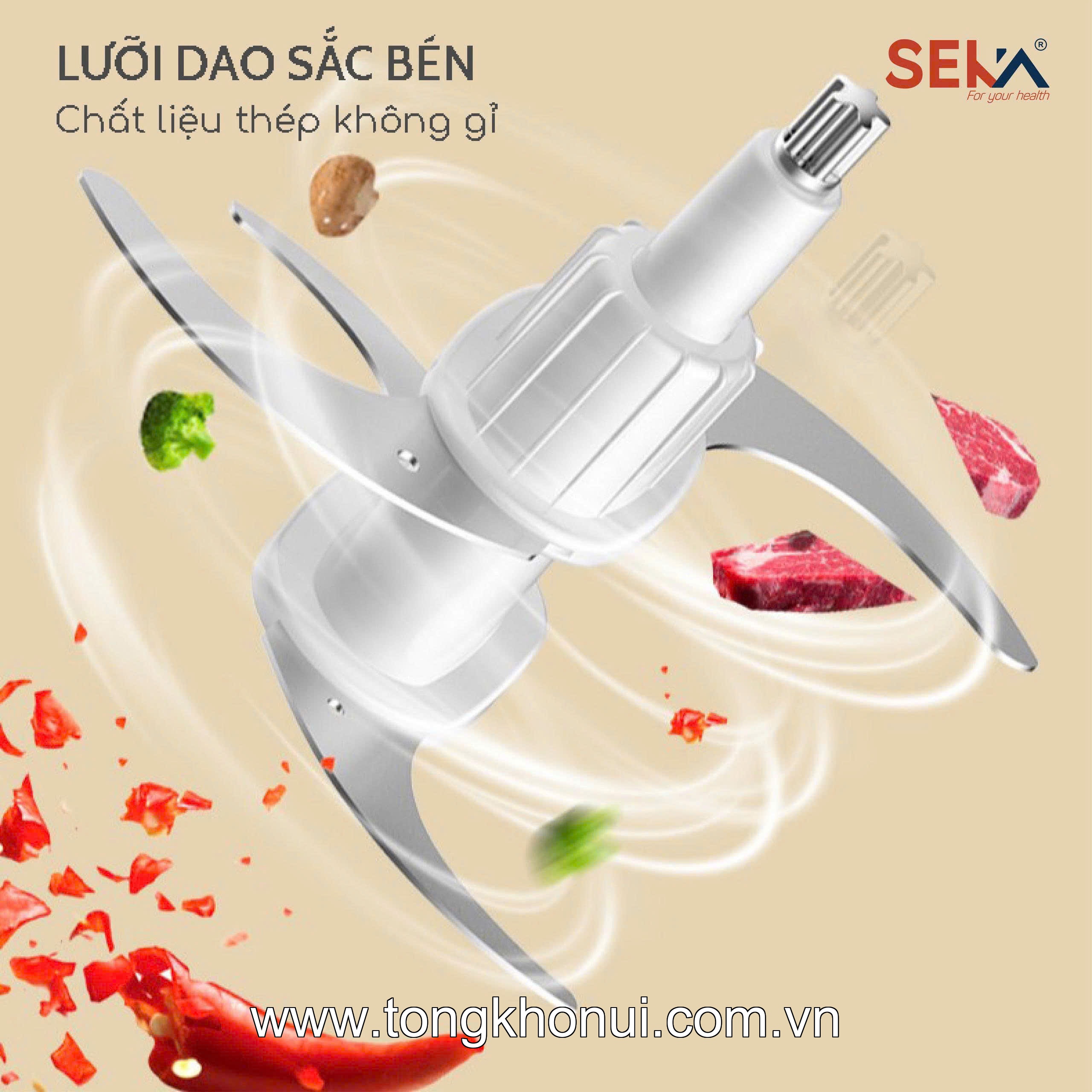 Máy xay thịt 2 cối, 1 cối inox 304, 1 cối 0,6L thuỷ tinh, lưỡi dao inox 304,  500W SEKA, model: SK2289 ảnh 6