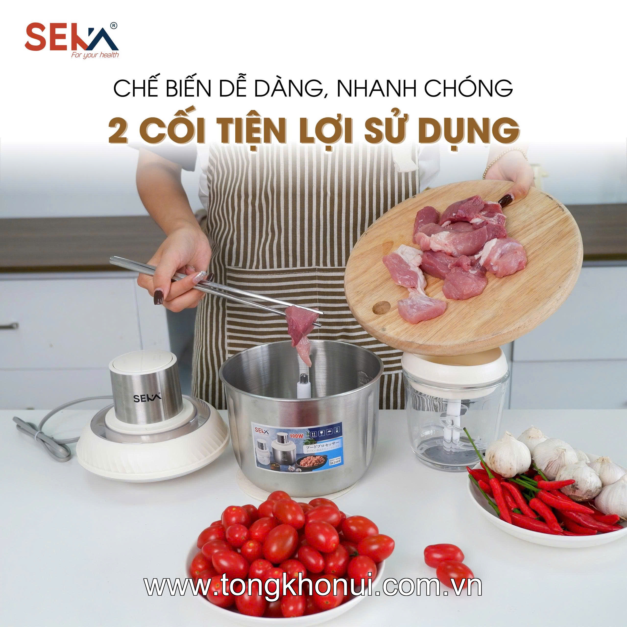 Máy xay thịt 2 cối, 1 cối inox 304, 1 cối 0,6L thuỷ tinh, lưỡi dao inox 304,  500W SEKA, model: SK2289 ảnh 7