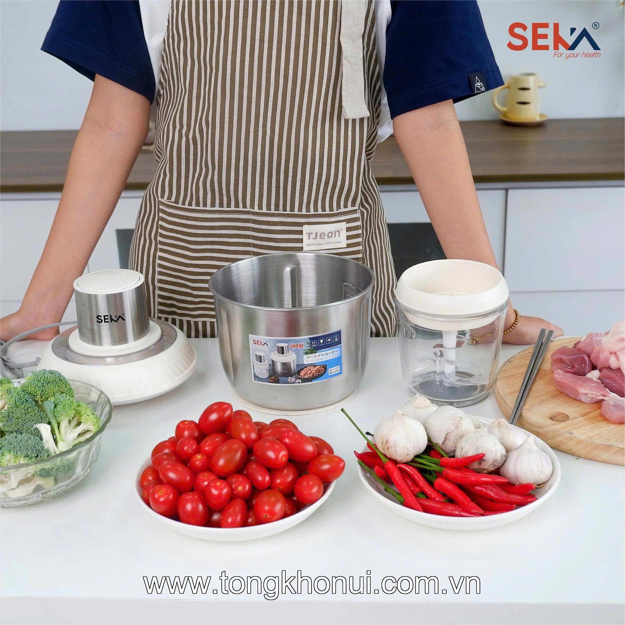 Máy xay thịt 2 cối, 1 cối inox 304, 1 cối 0,6L thuỷ tinh, lưỡi dao inox 304,  500W SEKA, model: SK2289 ảnh 8