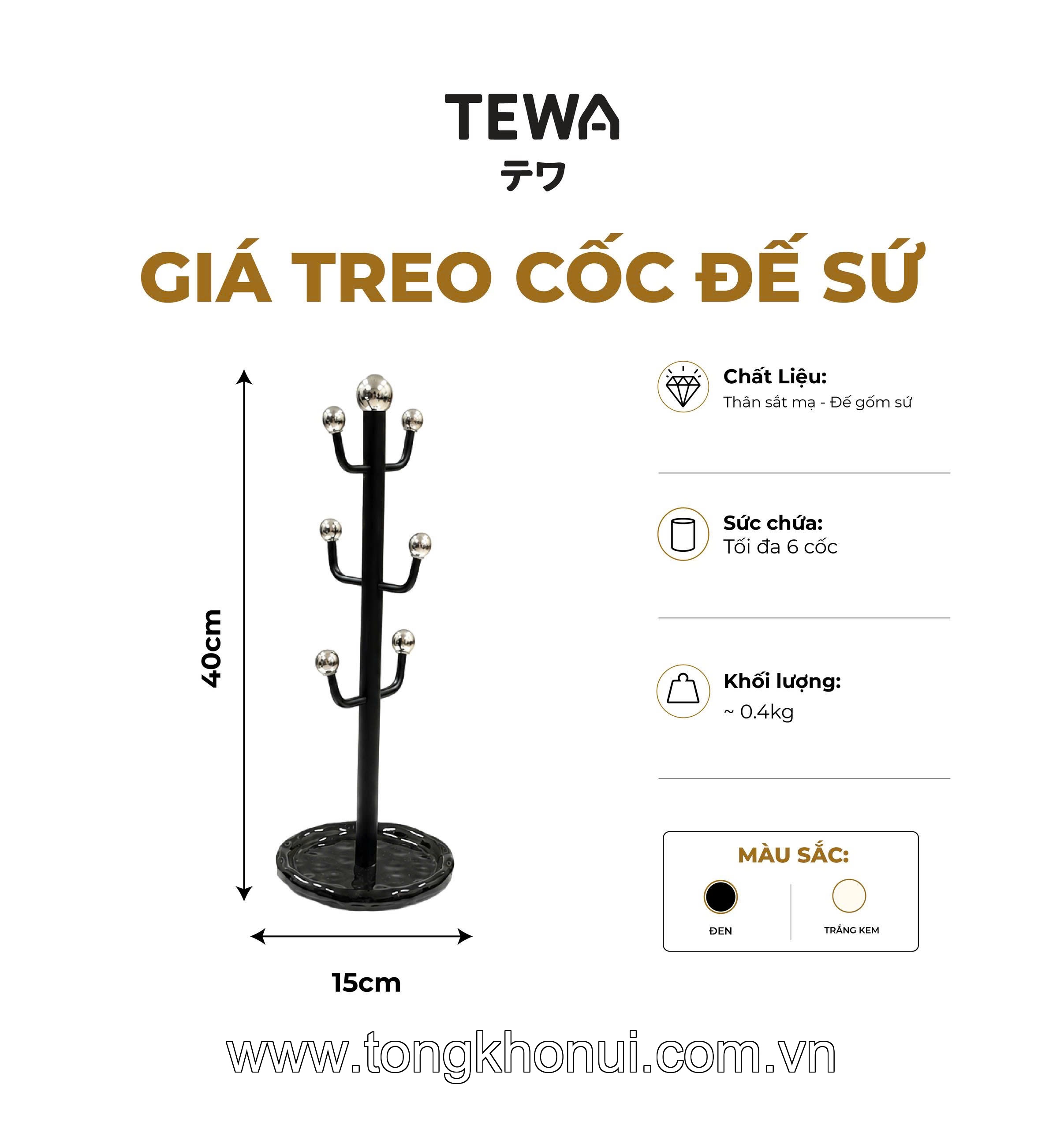 GIÁ 6 MÓC TREO CỐC ĐẾ TRÒN TEWA 40CM 80089 – GỌN GÀNG, TIỆN DỤNG, DECOR CỰC XINH ảnh 1