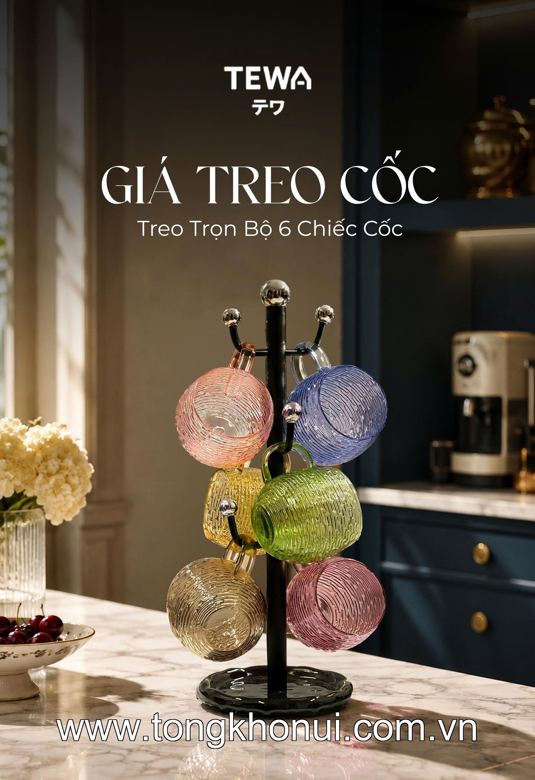 GIÁ 6 MÓC TREO CỐC ĐẾ TRÒN TEWA 40CM 80089 – GỌN GÀNG, TIỆN DỤNG, DECOR CỰC XINH ảnh 3
