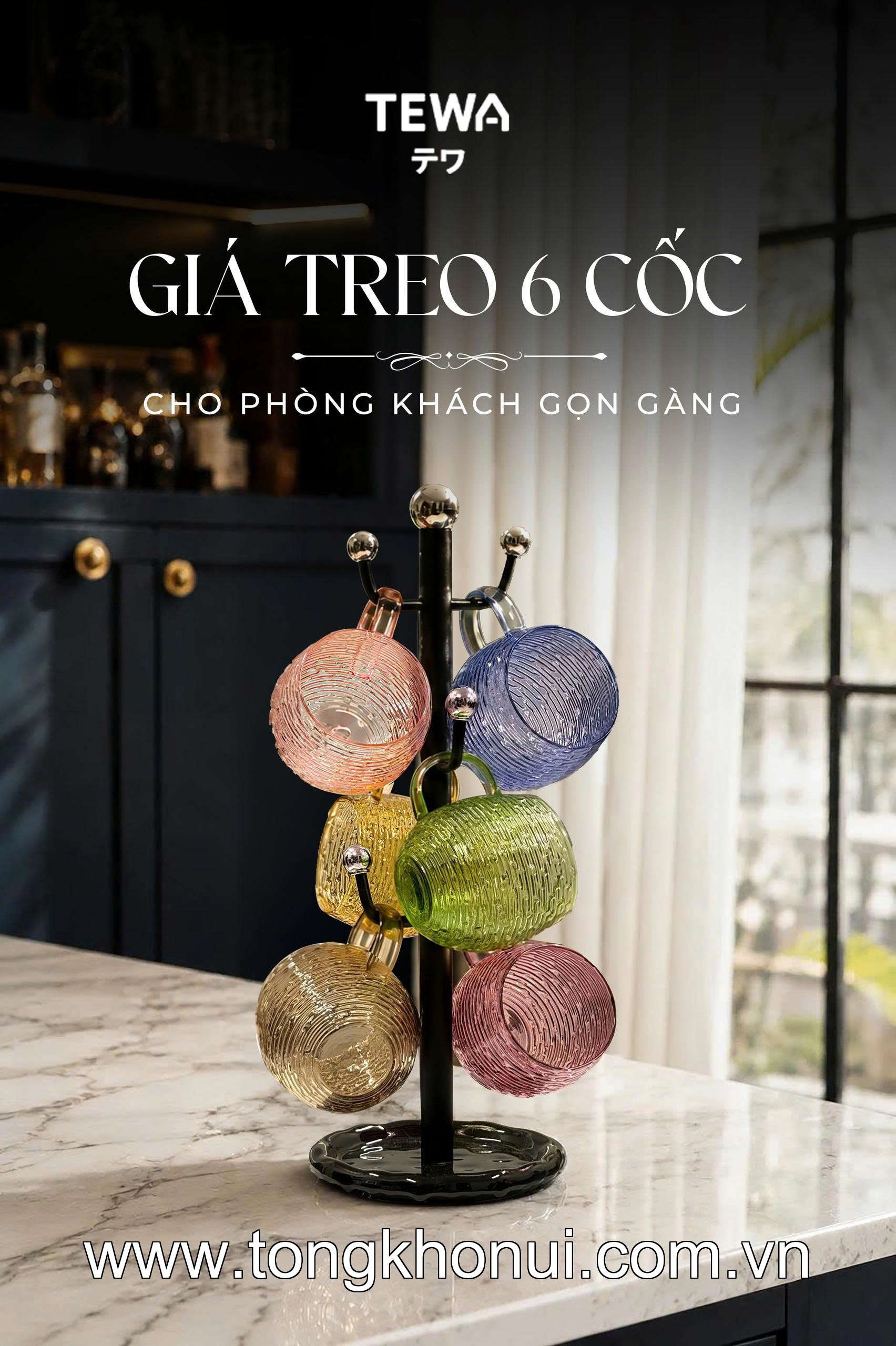 GIÁ 6 MÓC TREO CỐC ĐẾ TRÒN TEWA 40CM 80089 – GỌN GÀNG, TIỆN DỤNG, DECOR CỰC XINH ảnh 6