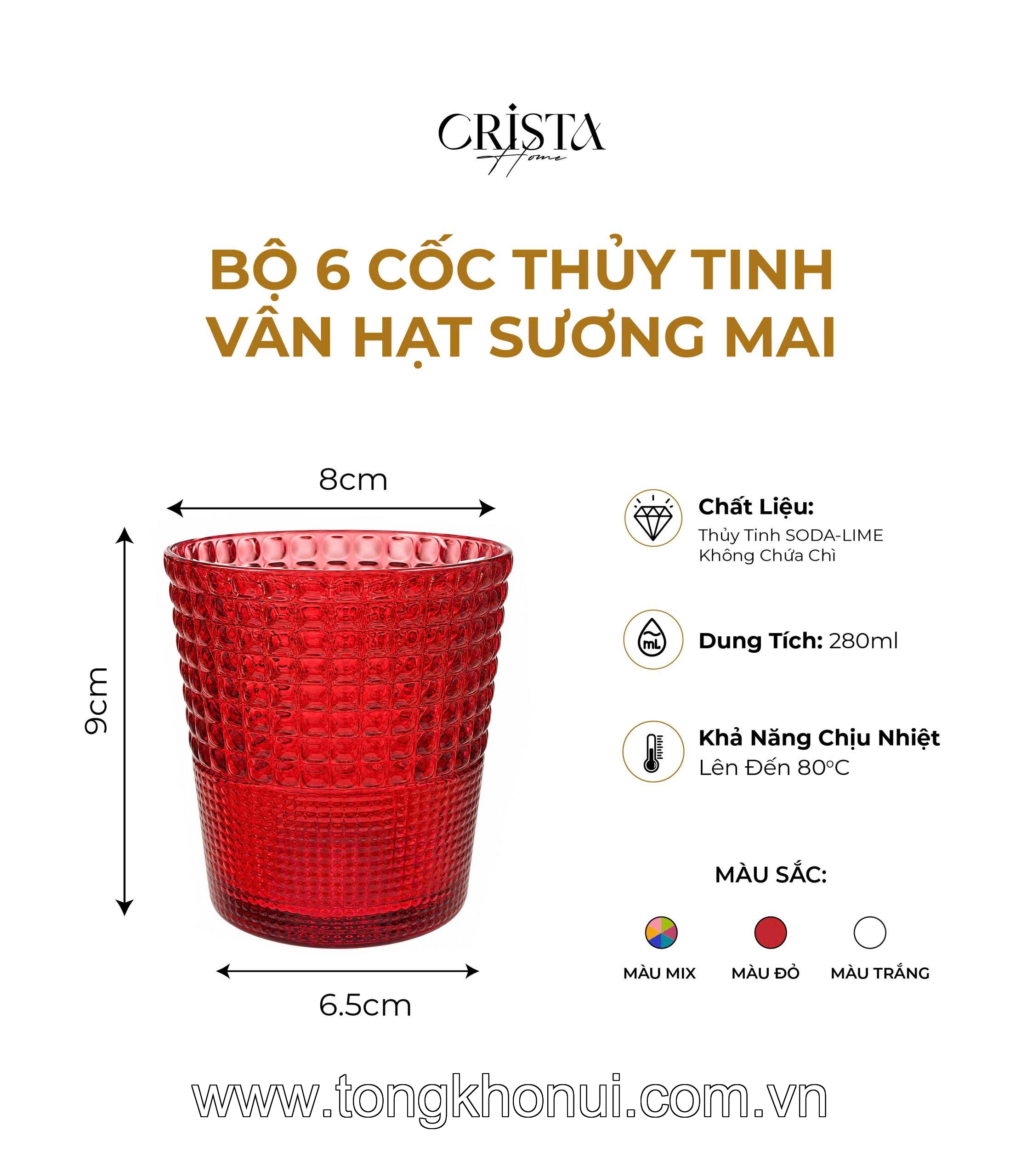 BỘ 6 CỐC THỦY TINH VÂN HẠT SƯƠNG MAI 280ML - 60301 CRISTA HOME – ĐẸP NHƯ TÁC PHẨM NGHỆ THUẬT ảnh 4