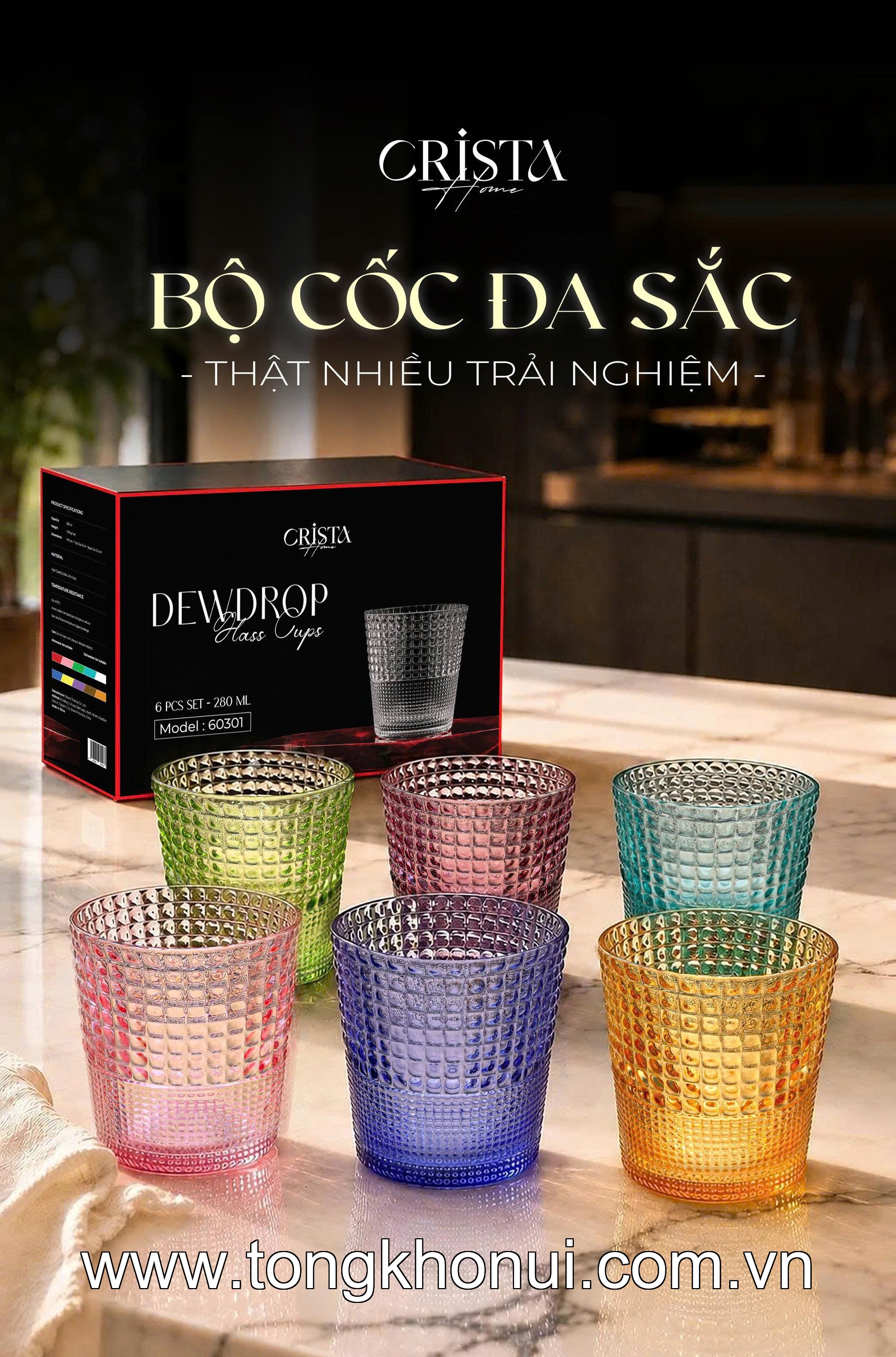 BỘ 6 CỐC THỦY TINH VÂN HẠT SƯƠNG MAI 280ML - 60301 CRISTA HOME – ĐẸP NHƯ TÁC PHẨM NGHỆ THUẬT ảnh 1