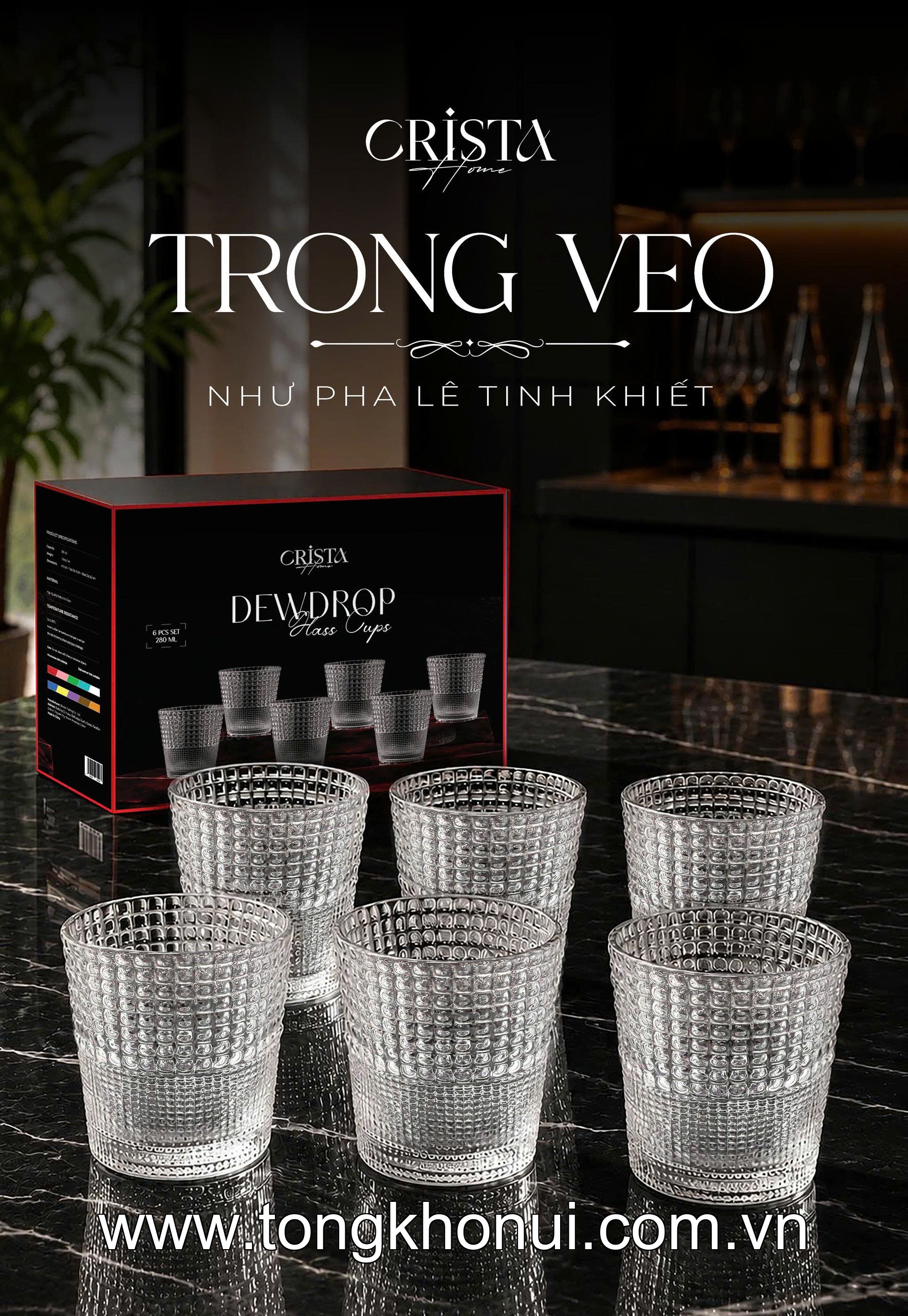 BỘ 6 CỐC THỦY TINH VÂN HẠT SƯƠNG MAI 280ML - 60301 CRISTA HOME – ĐẸP NHƯ TÁC PHẨM NGHỆ THUẬT ảnh 3