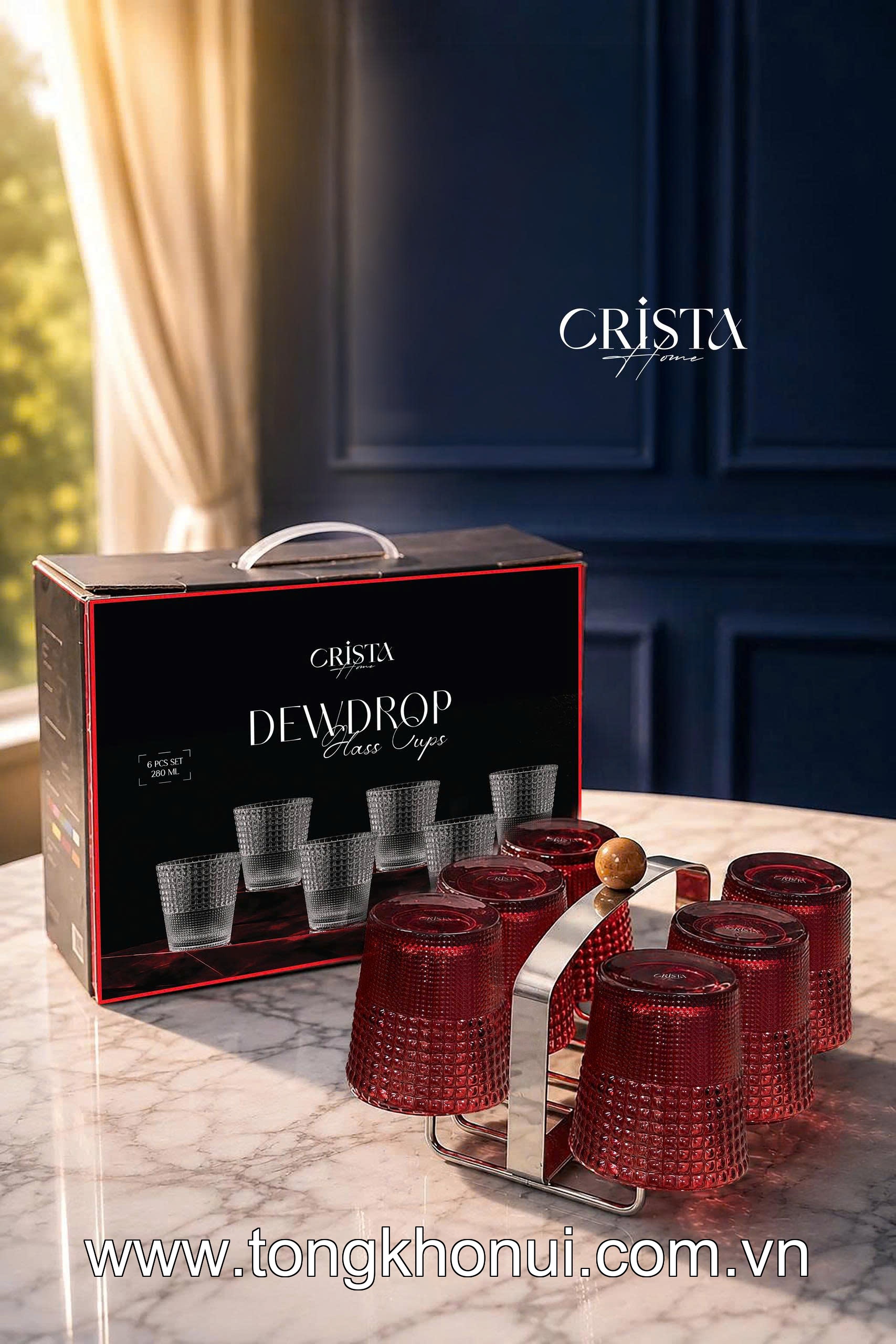 BỘ 6 CỐC THỦY TINH VÂN HẠT SƯƠNG MAI 280ML - 60301 CRISTA HOME – ĐẸP NHƯ TÁC PHẨM NGHỆ THUẬT ảnh 5