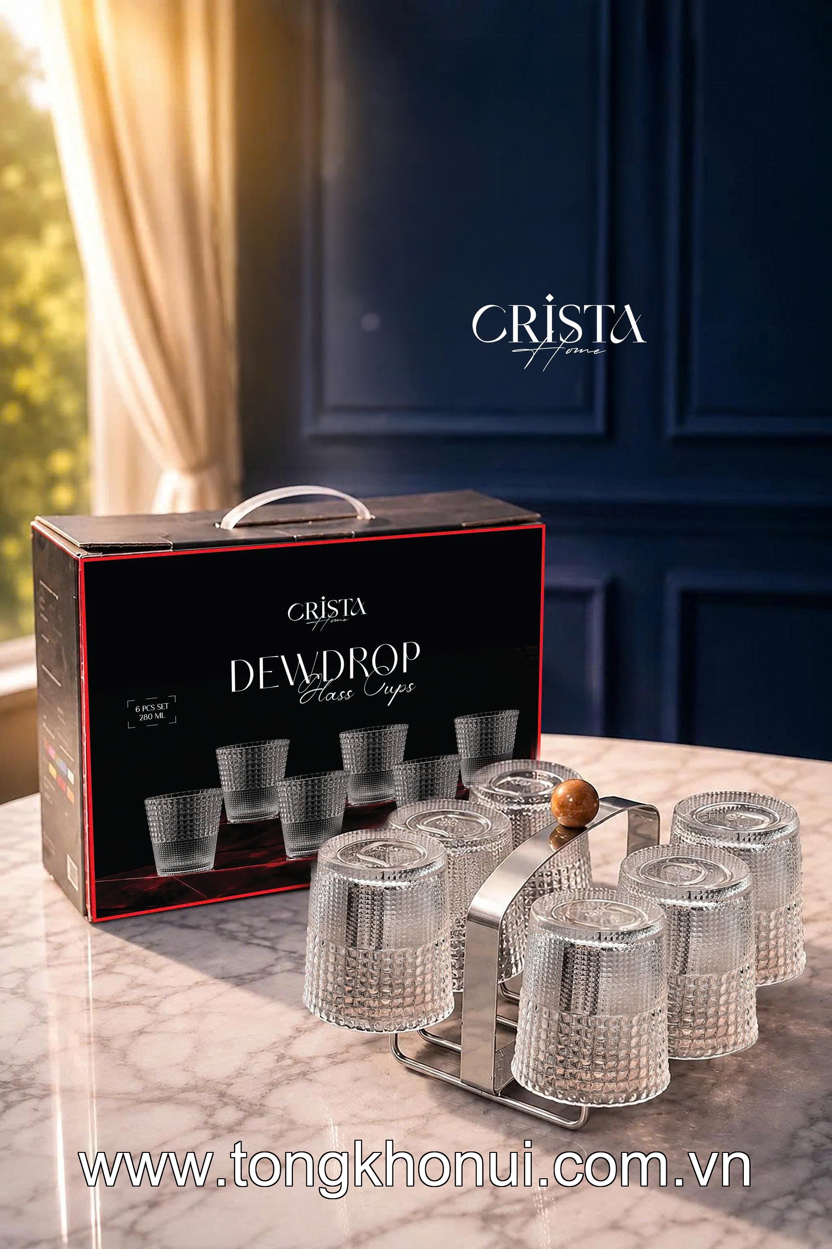BỘ 6 CỐC THỦY TINH VÂN HẠT SƯƠNG MAI 280ML - 60301 CRISTA HOME – ĐẸP NHƯ TÁC PHẨM NGHỆ THUẬT ảnh 7