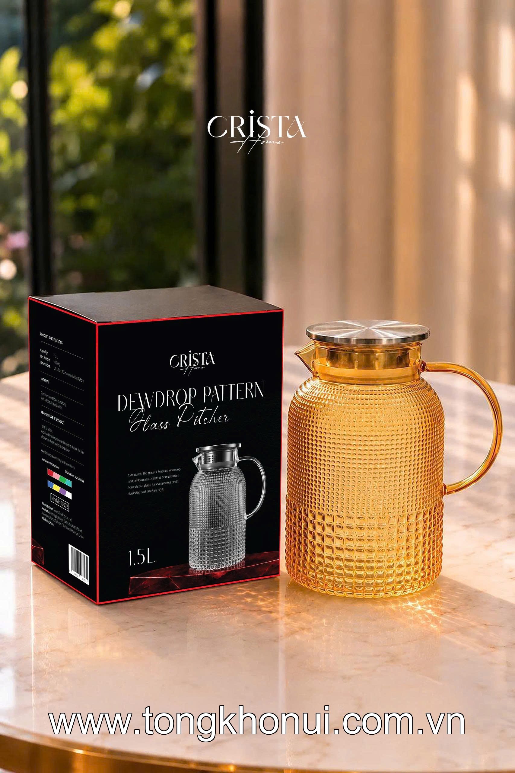 BÌNH THỦY TINH VÂN HẠT SƯƠNG MAI 1.5L CRISTA HOME –  60302 - ĐẸP NHƯ MỘT TÁC PHẨM DECOR ảnh 6