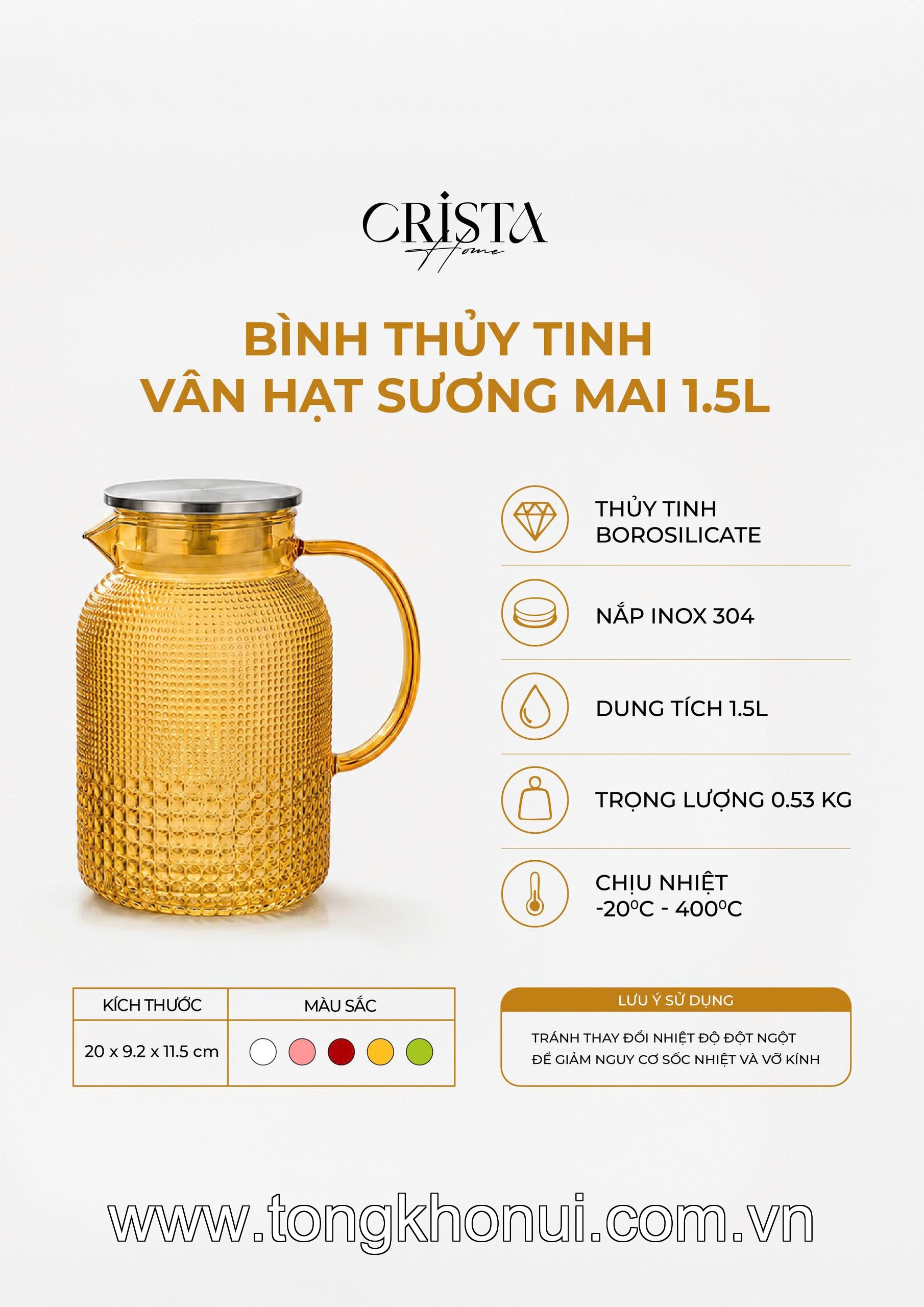 BÌNH THỦY TINH VÂN HẠT SƯƠNG MAI 1.5L CRISTA HOME –  60302 - ĐẸP NHƯ MỘT TÁC PHẨM DECOR ảnh 12