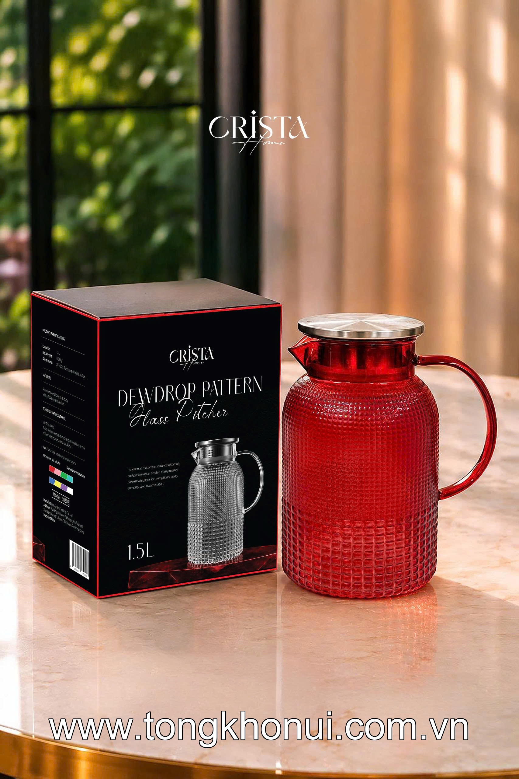 BÌNH THỦY TINH VÂN HẠT SƯƠNG MAI 1.5L CRISTA HOME –  60302 - ĐẸP NHƯ MỘT TÁC PHẨM DECOR ảnh 3