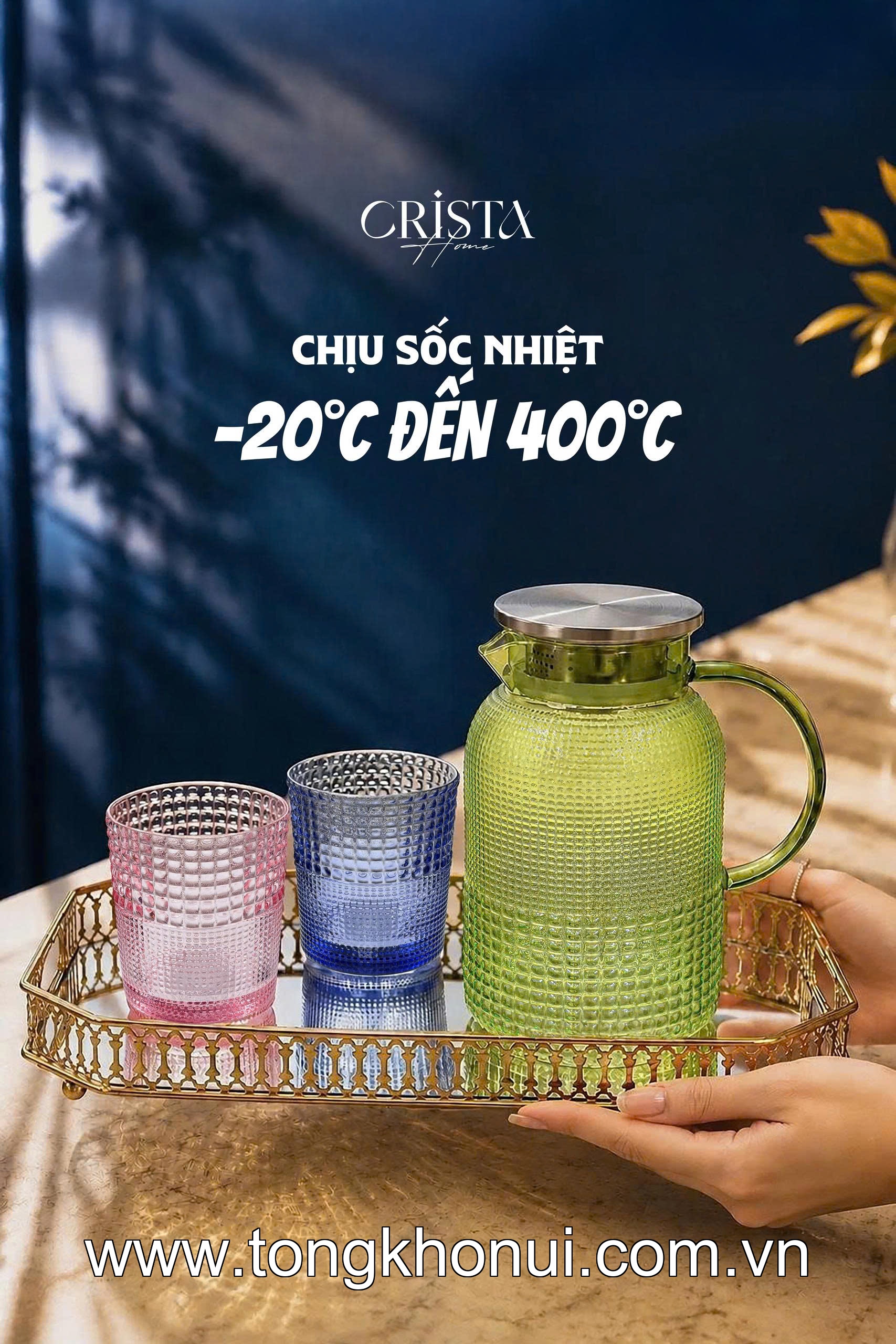 BÌNH THỦY TINH VÂN HẠT SƯƠNG MAI 1.5L CRISTA HOME –  60302 - ĐẸP NHƯ MỘT TÁC PHẨM DECOR ảnh 5