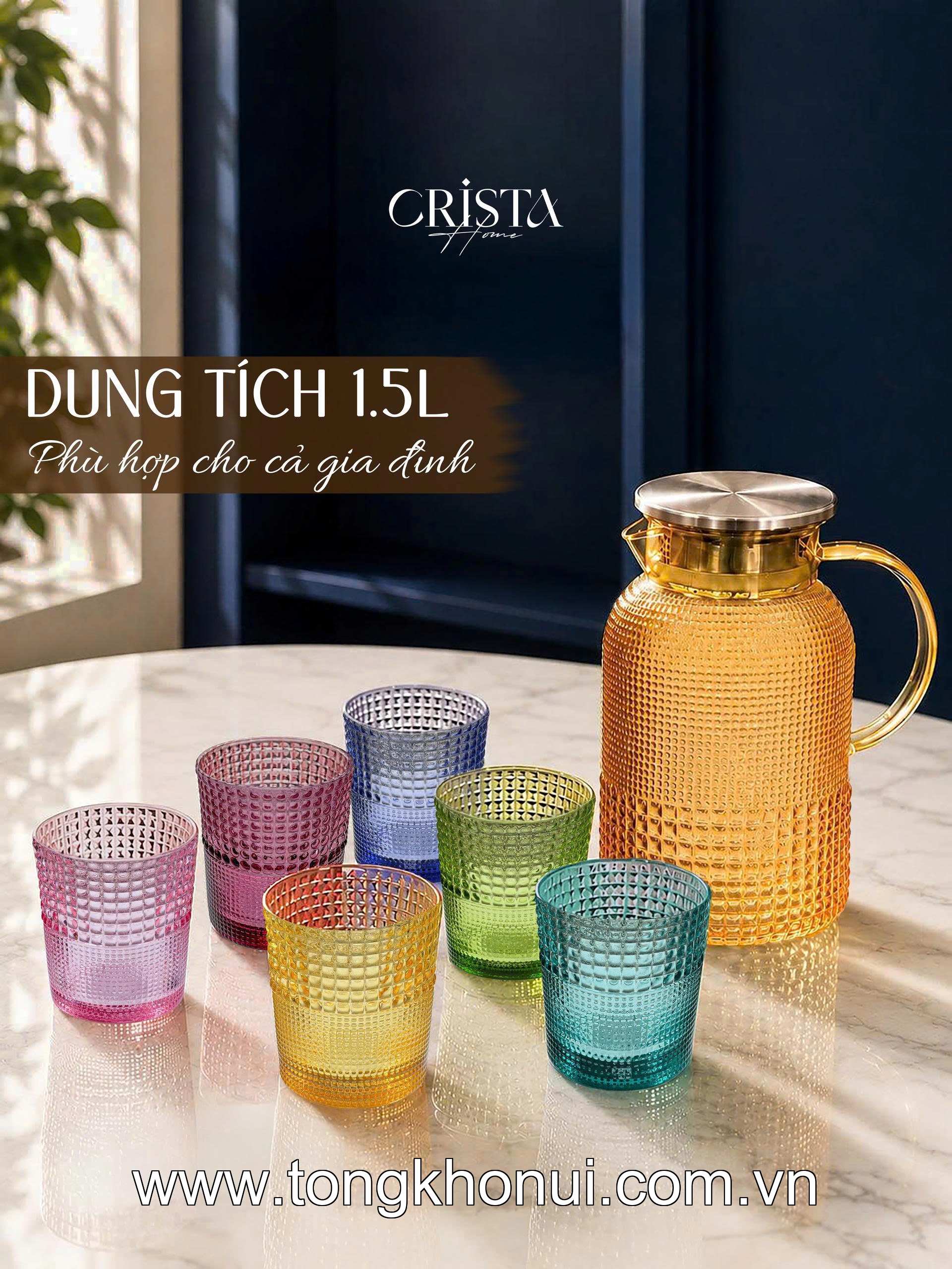 BÌNH THỦY TINH VÂN HẠT SƯƠNG MAI 1.5L CRISTA HOME –  60302 - ĐẸP NHƯ MỘT TÁC PHẨM DECOR ảnh 7