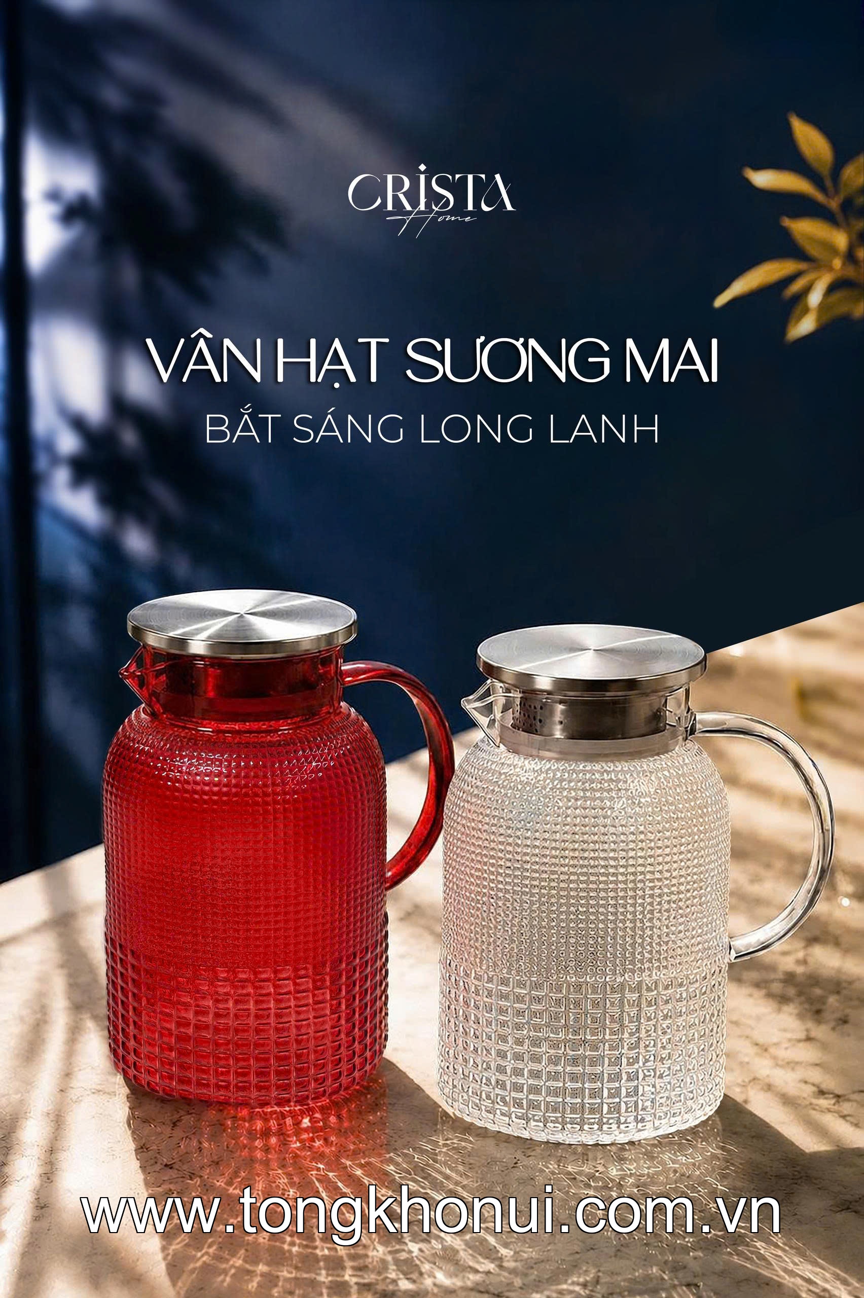 BÌNH THỦY TINH VÂN HẠT SƯƠNG MAI 1.5L CRISTA HOME –  60302 - ĐẸP NHƯ MỘT TÁC PHẨM DECOR ảnh 11