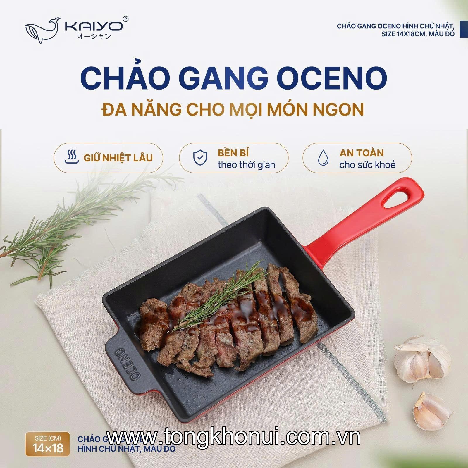Chảo gang Oceno hình chữ nhật, size 14 x18cm, màu đỏ OFR-1358 ảnh 1