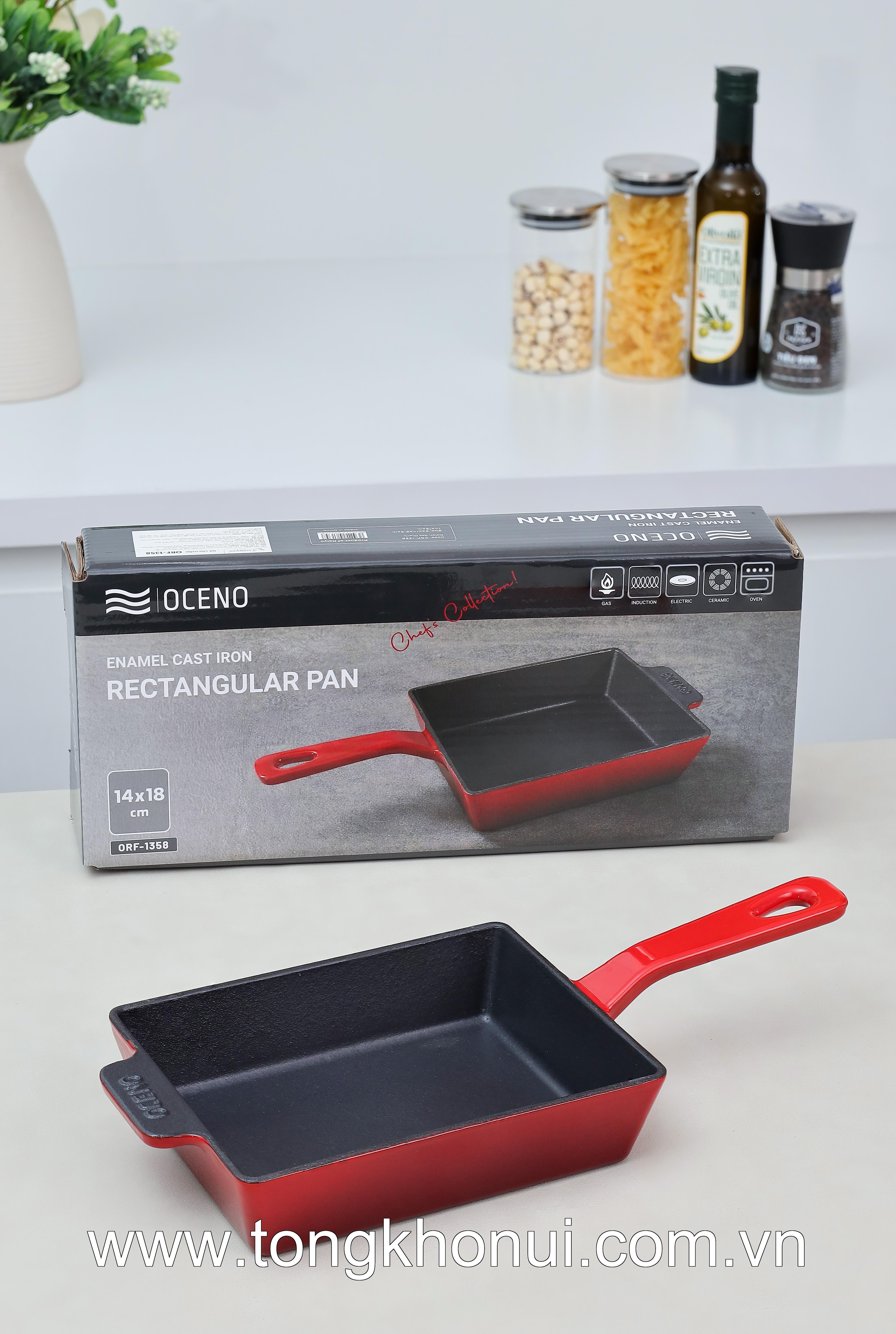 Chảo gang Oceno hình chữ nhật, size 14 x18cm, màu đỏ OFR-1358 ảnh 2