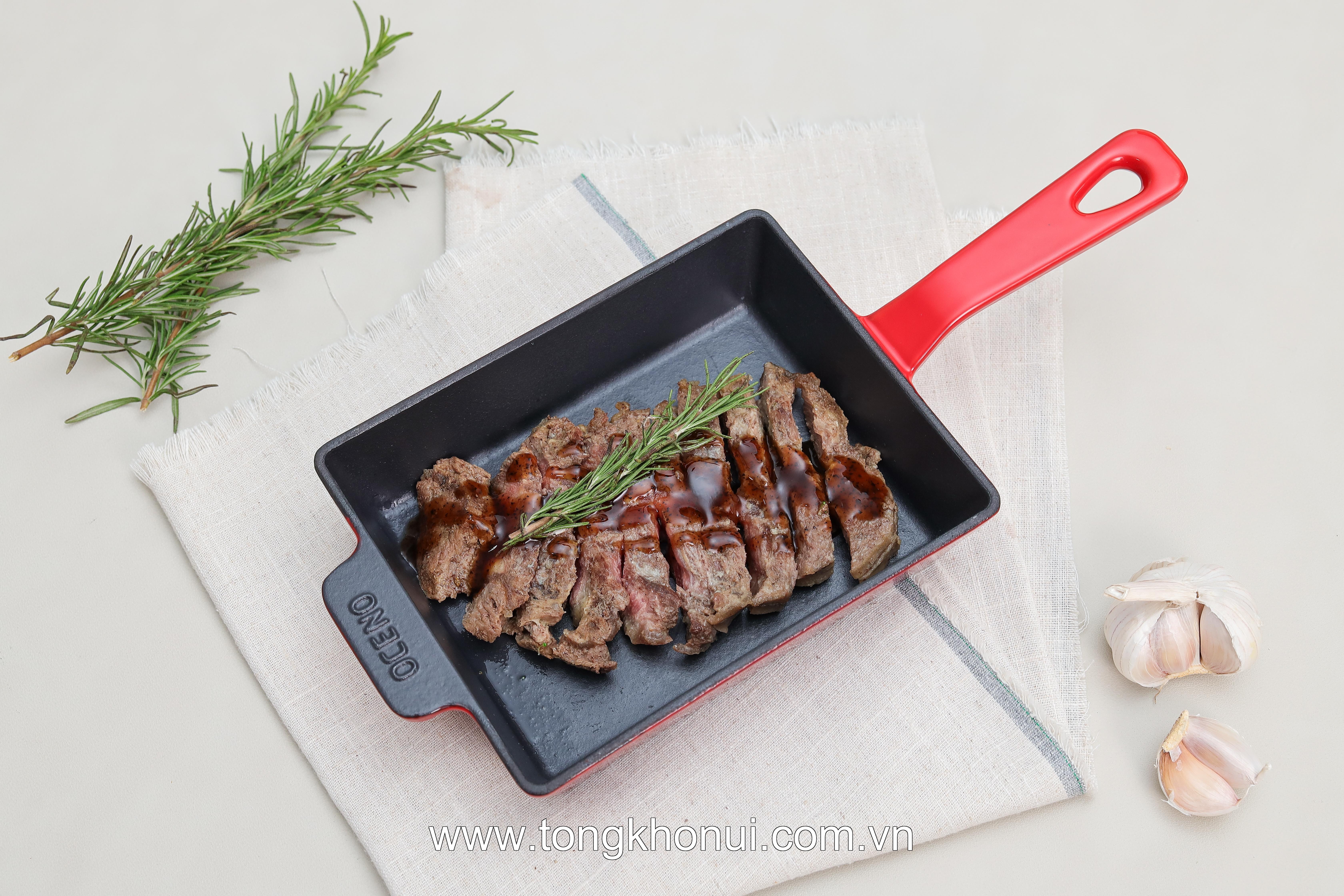 Chảo gang Oceno hình chữ nhật, size 14 x18cm, màu đỏ OFR-1358 ảnh 3