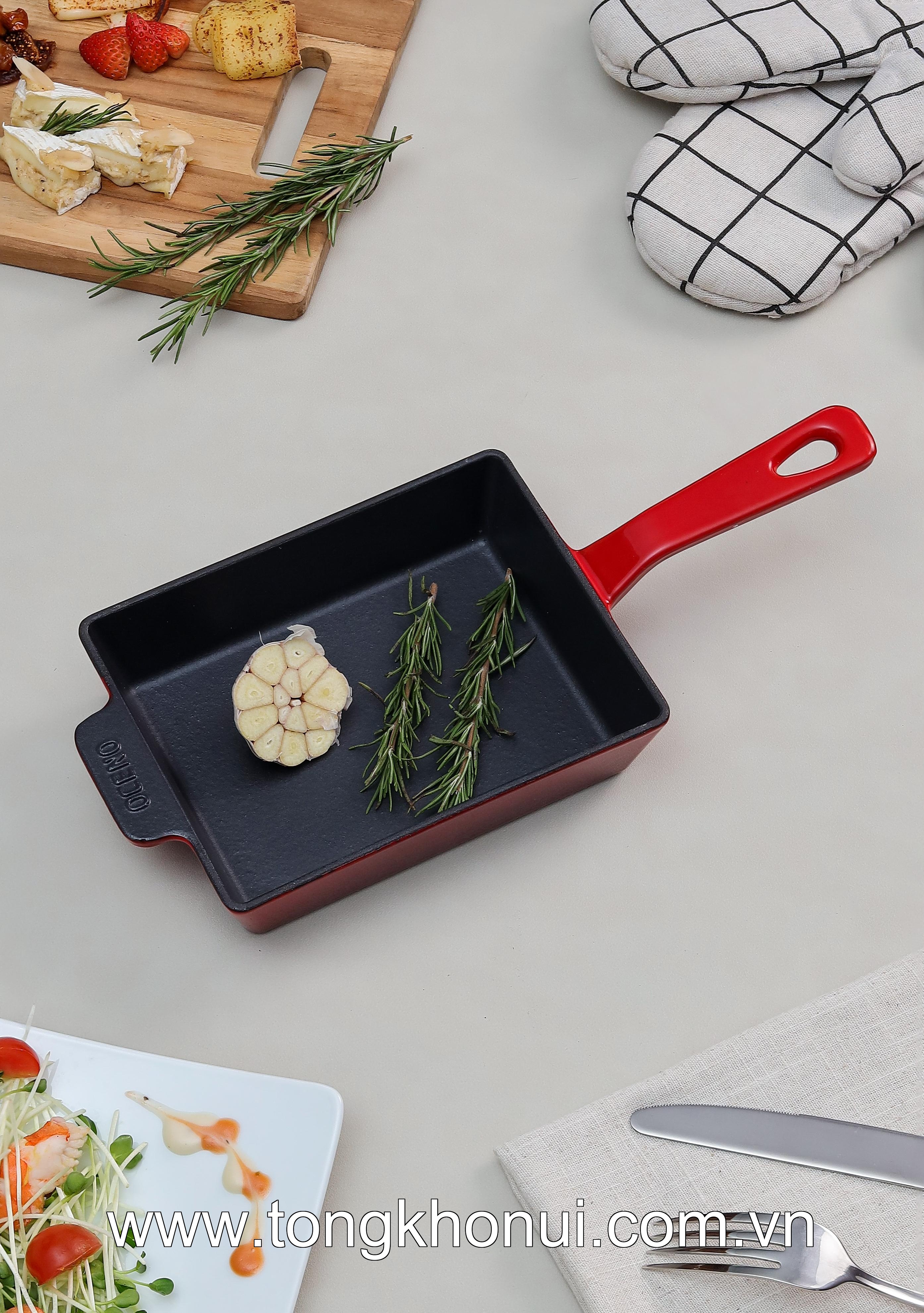 Chảo gang Oceno hình chữ nhật, size 14 x18cm, màu đỏ OFR-1358 ảnh 4