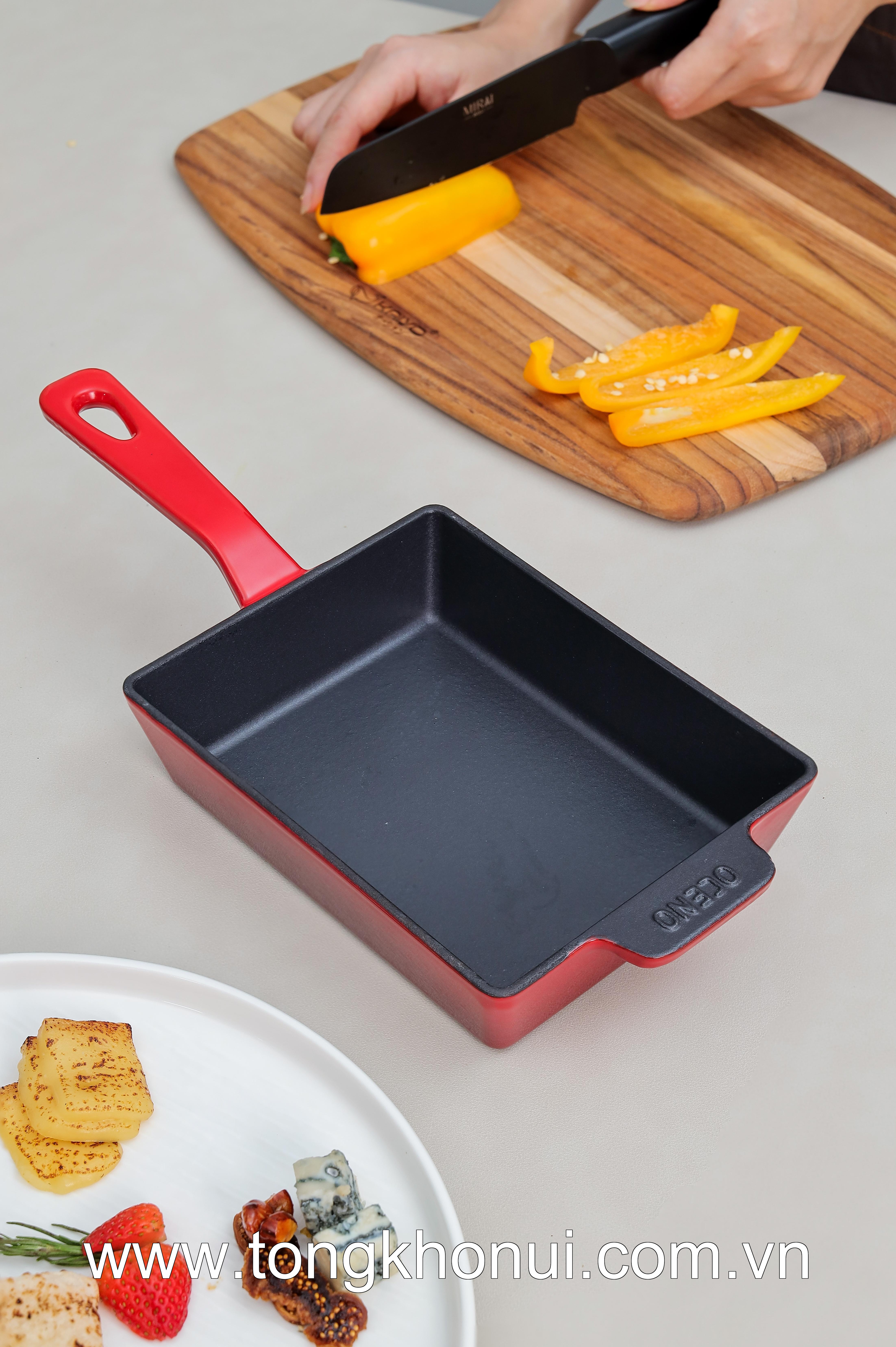 Chảo gang Oceno hình chữ nhật, size 14 x18cm, màu đỏ OFR-1358 ảnh 5