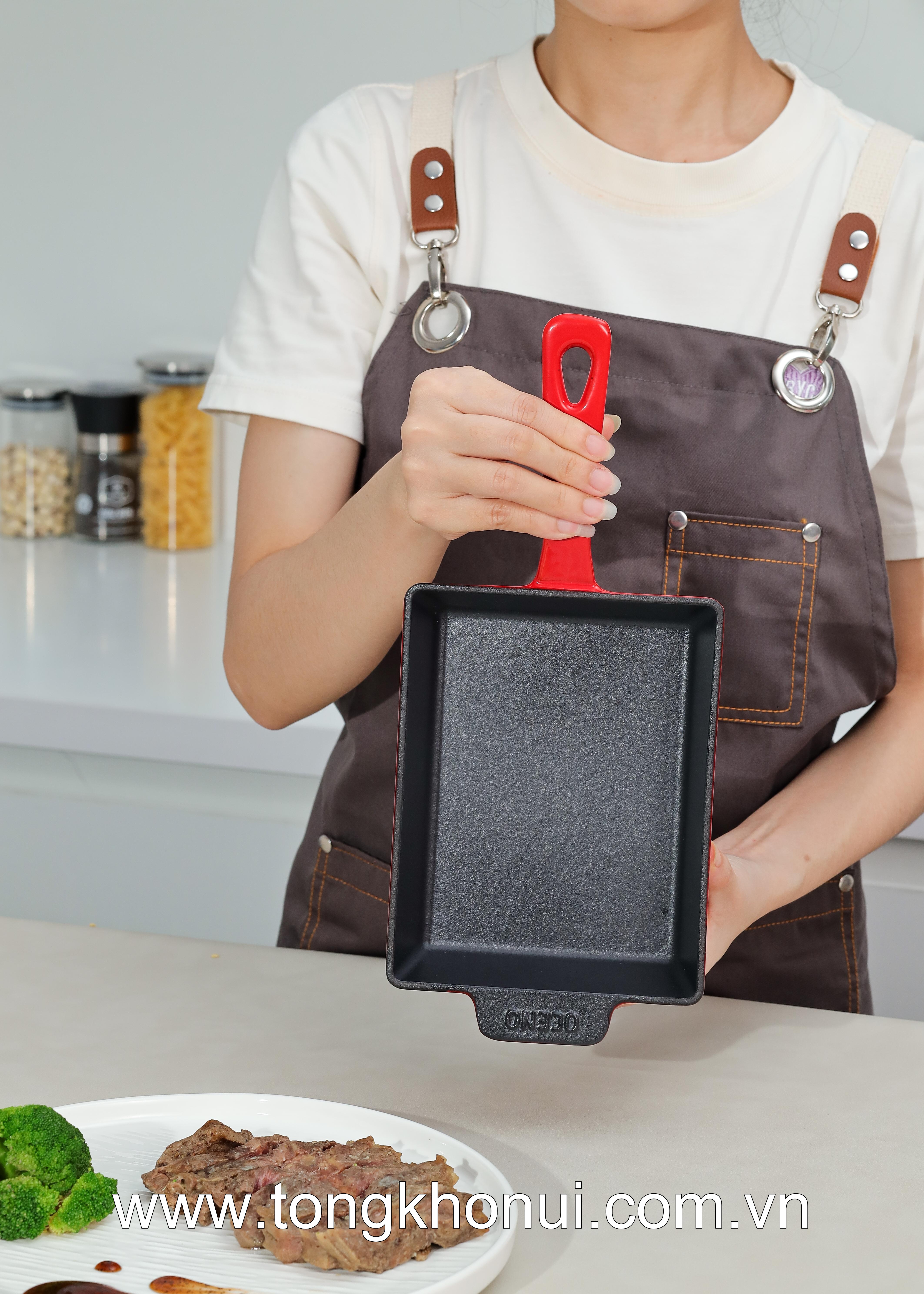 Chảo gang Oceno hình chữ nhật, size 14 x18cm, màu đỏ OFR-1358 ảnh 9