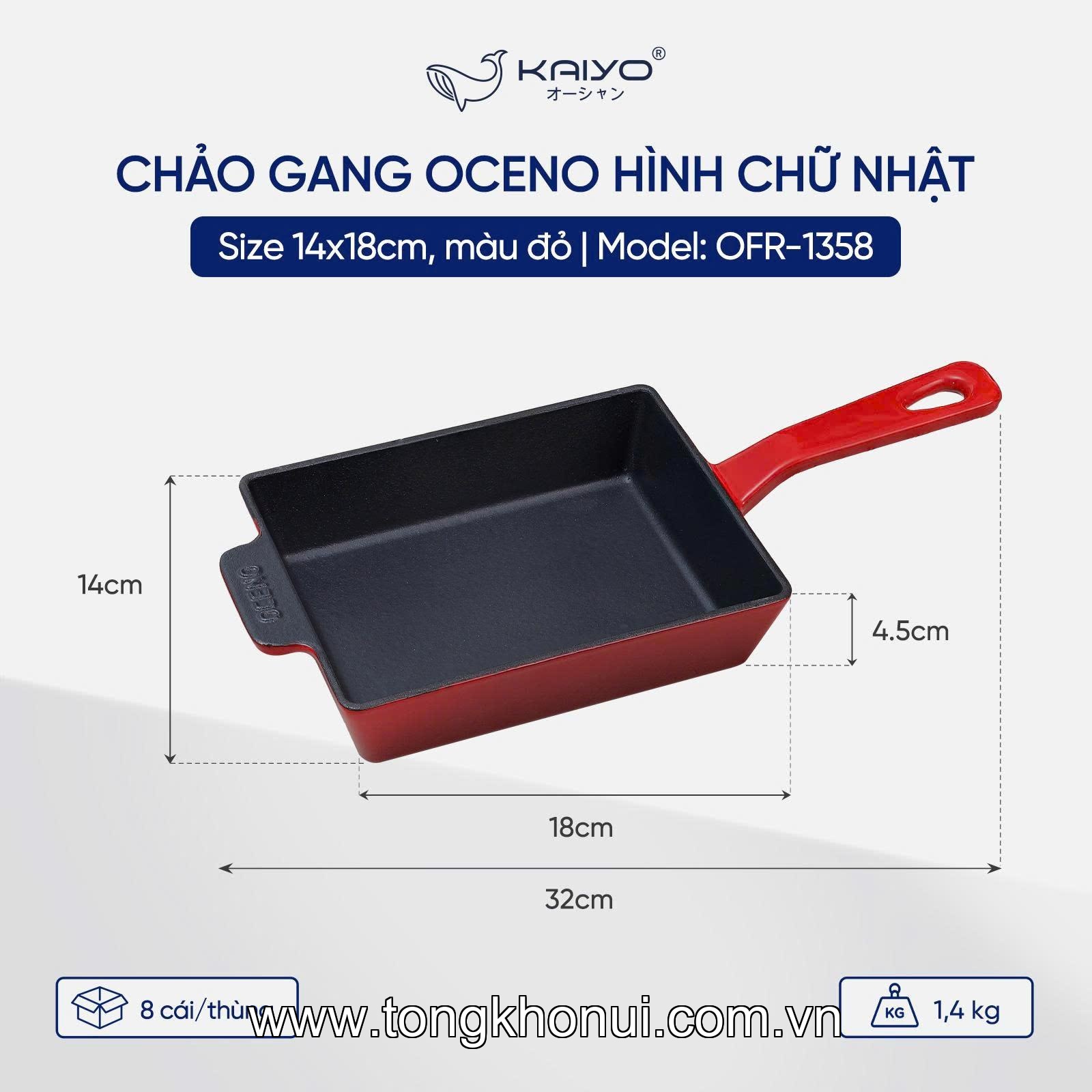 Chảo gang Oceno hình chữ nhật, size 14 x18cm, màu đỏ OFR-1358 ảnh 14