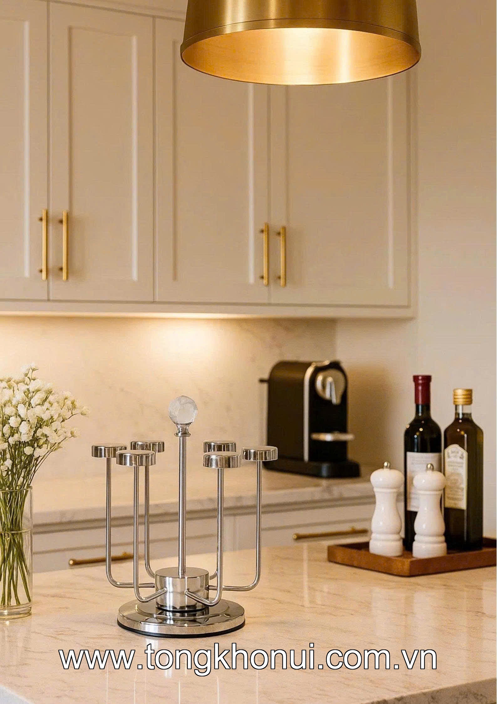 Giá úp cốc inox để bàn dạng xoay tròn 21x24x26cm, 33658 ảnh 1