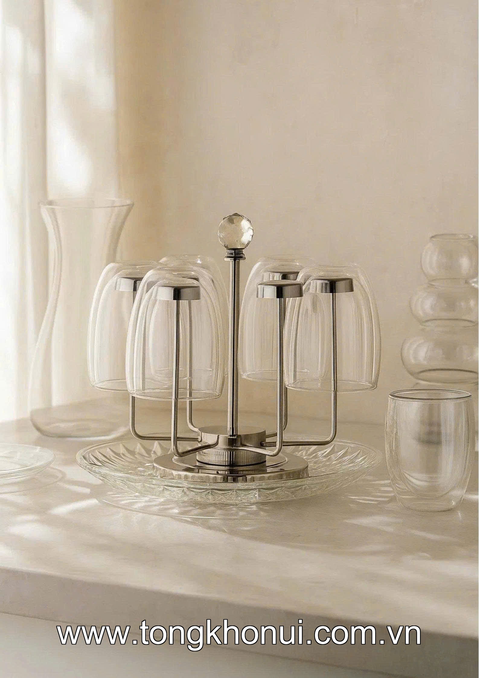 Giá úp cốc inox để bàn dạng xoay tròn 21x24x26cm, 33658 ảnh 5