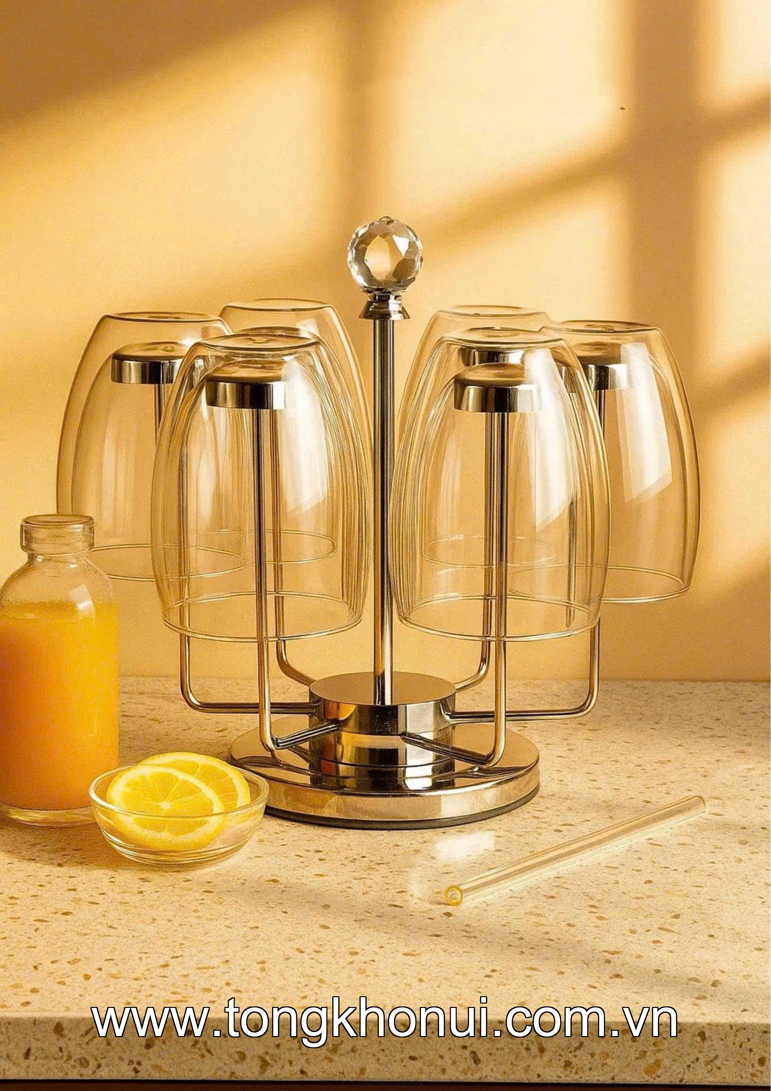 Giá úp cốc inox để bàn dạng xoay tròn 21x24x26cm, 33658 ảnh 7