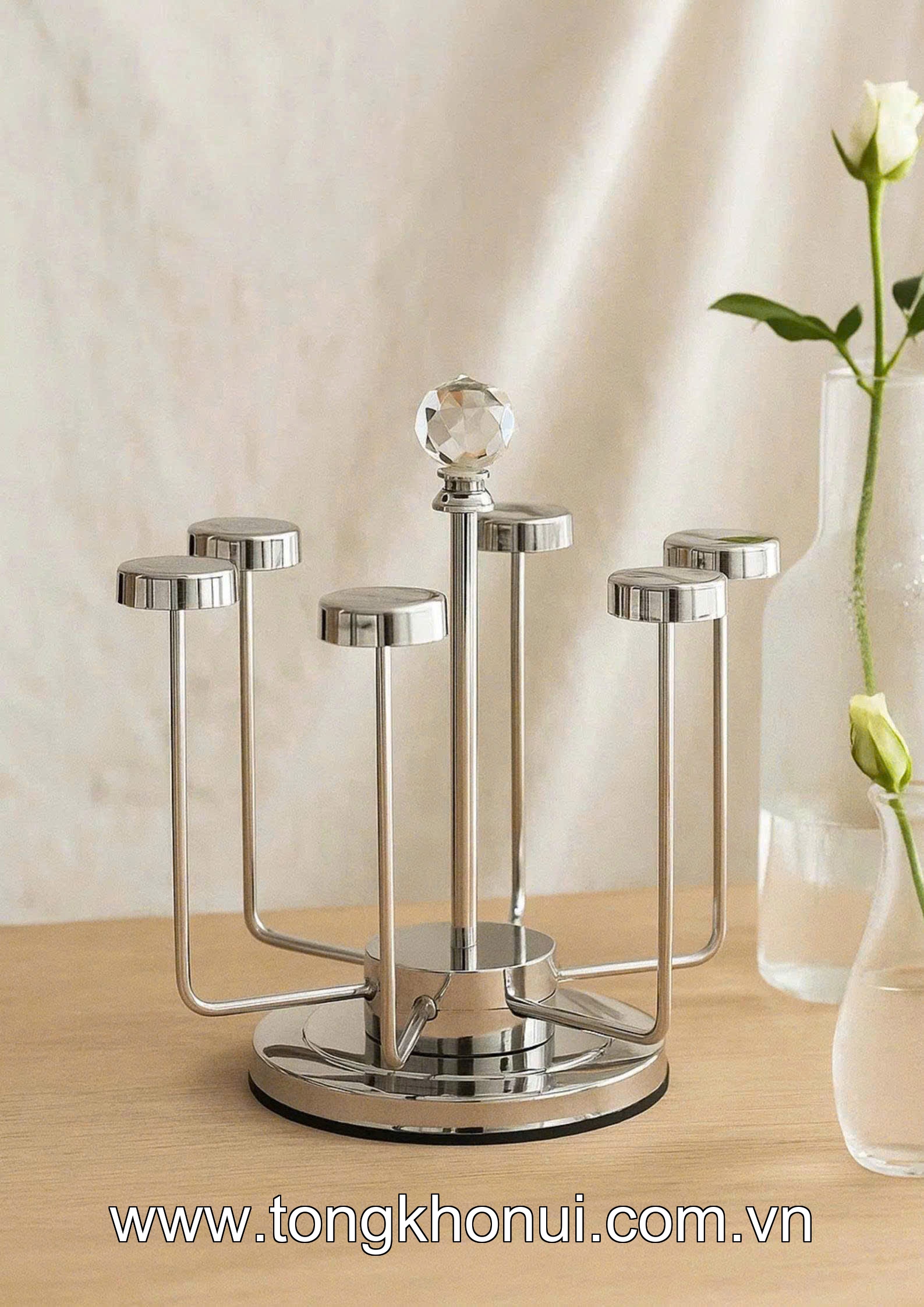 Giá úp cốc inox để bàn dạng xoay tròn 21x24x26cm, 33658 ảnh 8