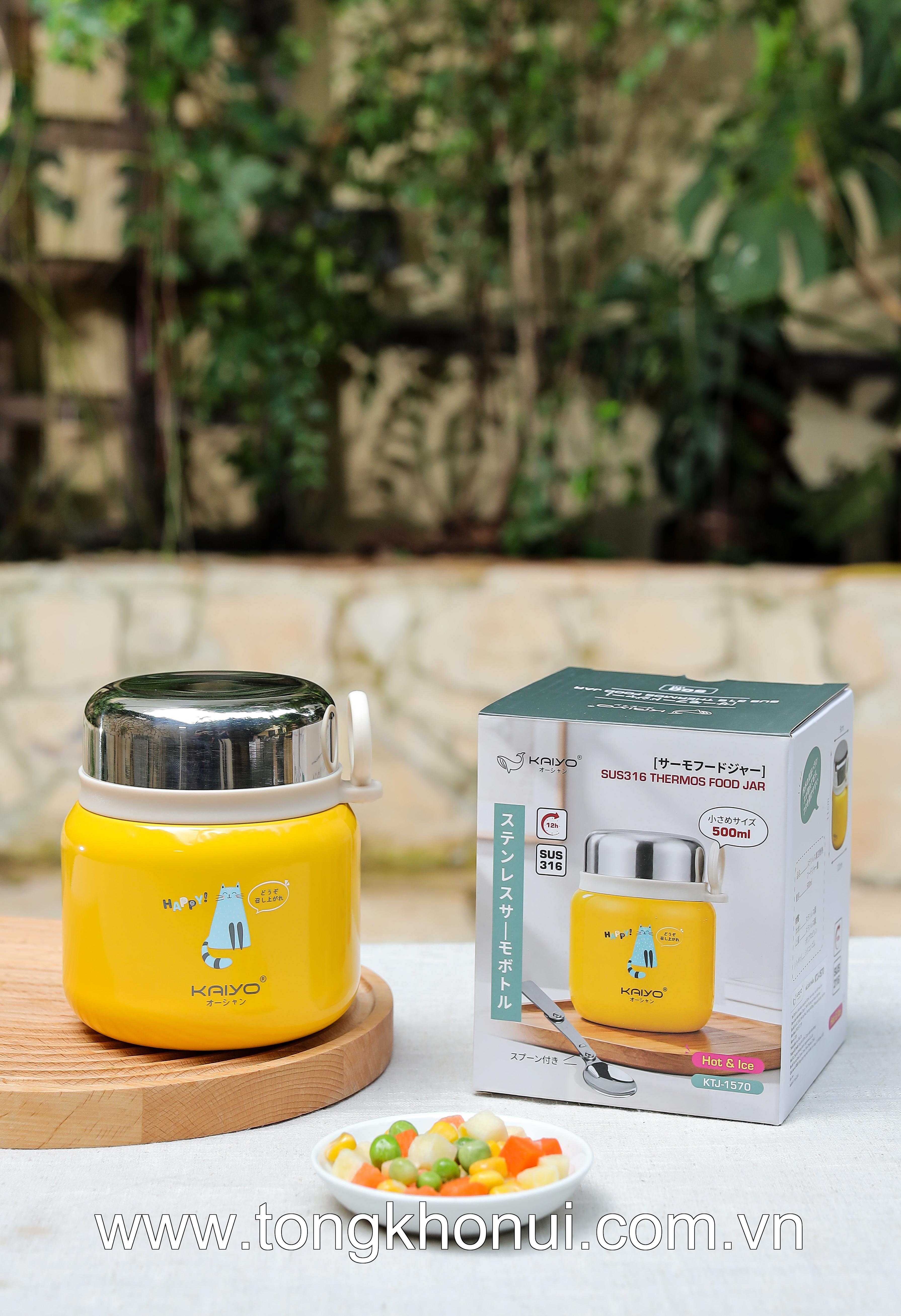 🐱 BÌNH Ủ CHÁO KAIYO 500ML HỌA TIẾT MÈO MEO MEO – XINH XẮN, GIỮ NHIỆT TỐT 🐱 ảnh 1