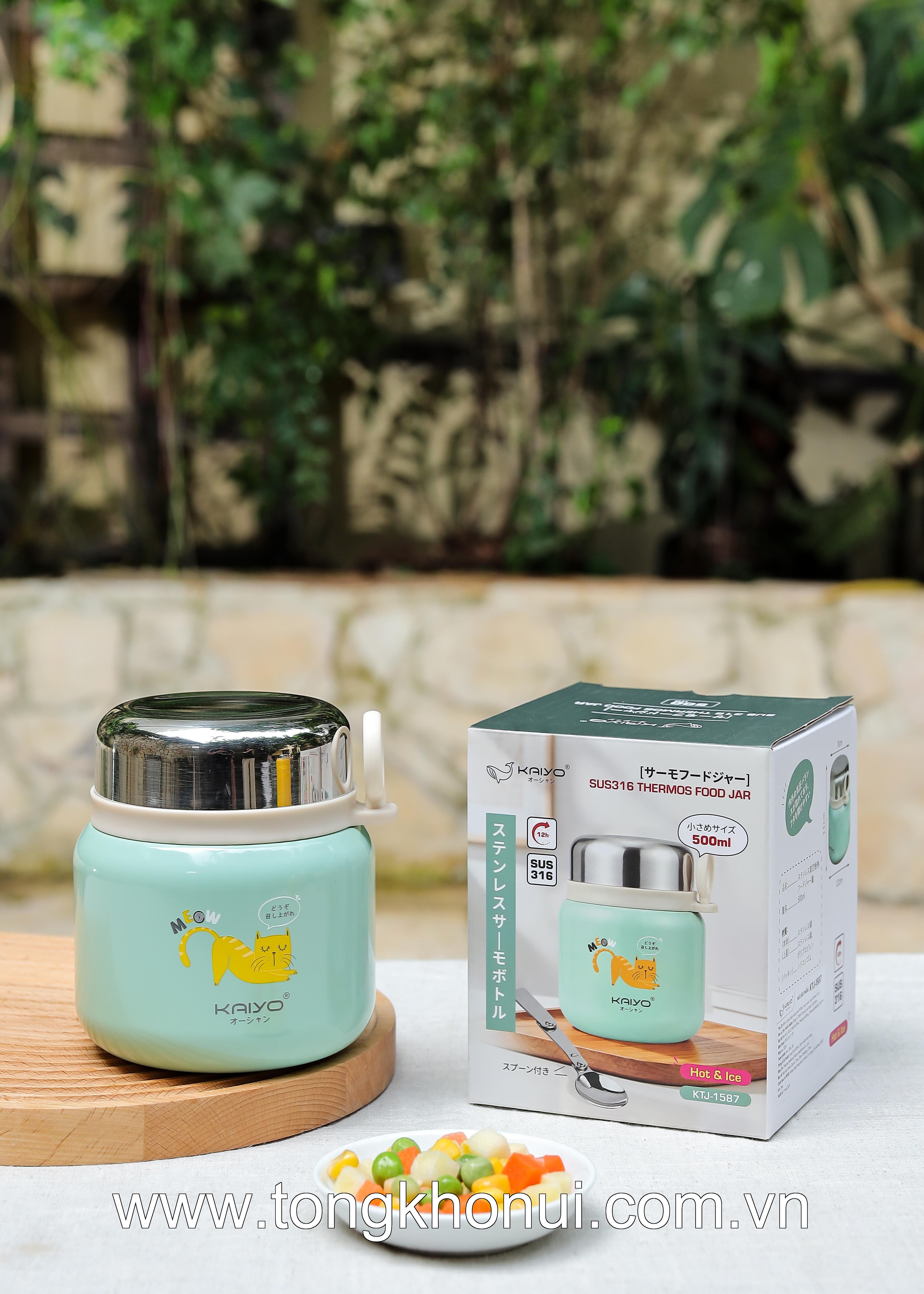 🐱 BÌNH Ủ CHÁO KAIYO 500ML HỌA TIẾT MÈO MEO MEO – XINH XẮN, GIỮ NHIỆT TỐT 🐱 ảnh 2