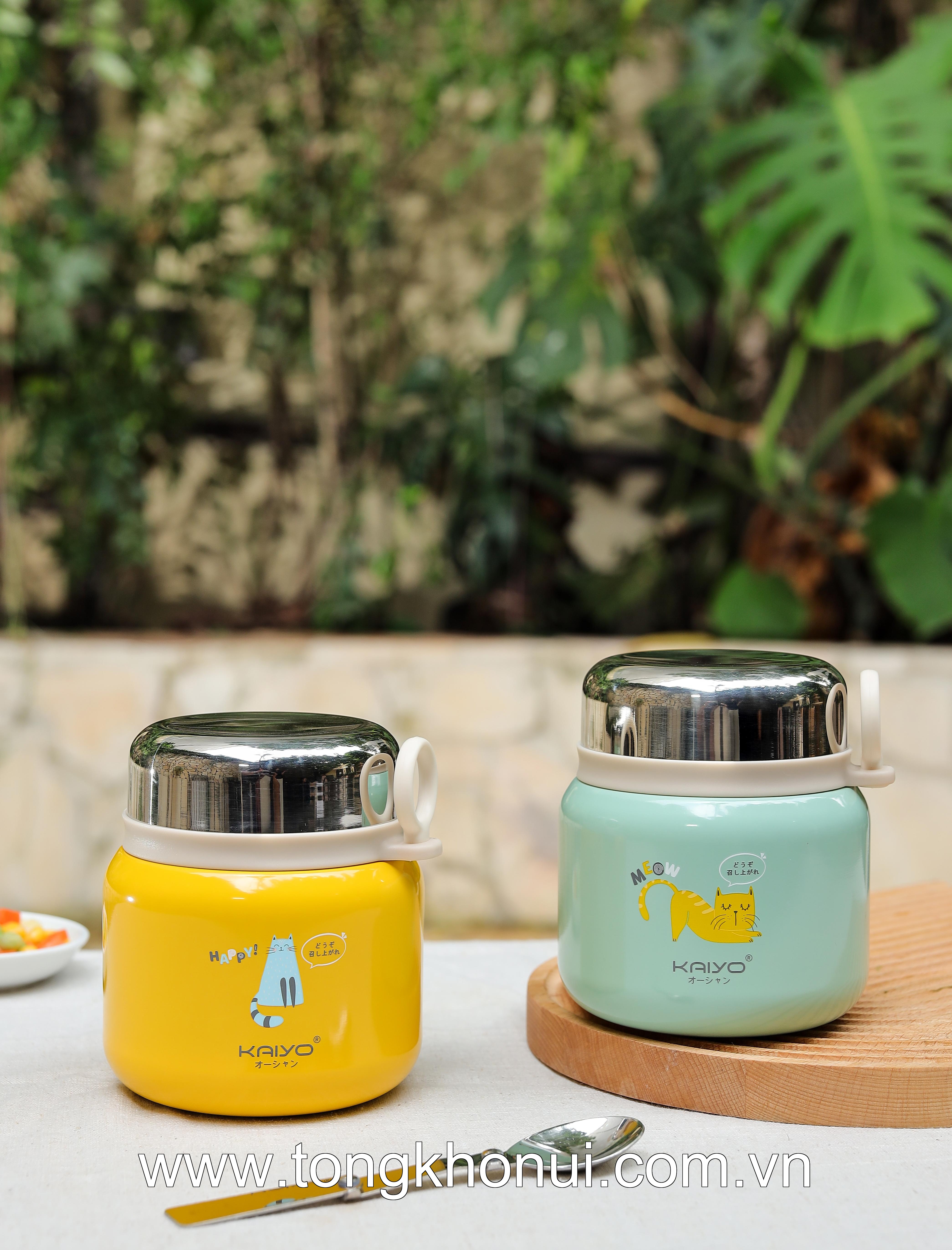 🐱 BÌNH Ủ CHÁO KAIYO 500ML HỌA TIẾT MÈO MEO MEO – XINH XẮN, GIỮ NHIỆT TỐT 🐱 ảnh 3