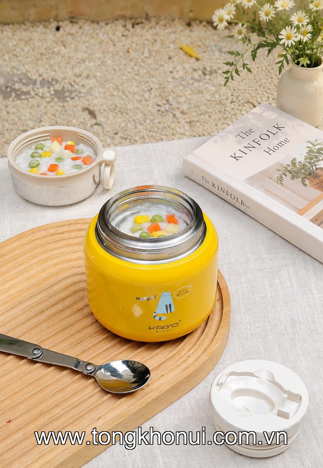 🐱 BÌNH Ủ CHÁO KAIYO 500ML HỌA TIẾT MÈO MEO MEO – XINH XẮN, GIỮ NHIỆT TỐT 🐱 ảnh 5