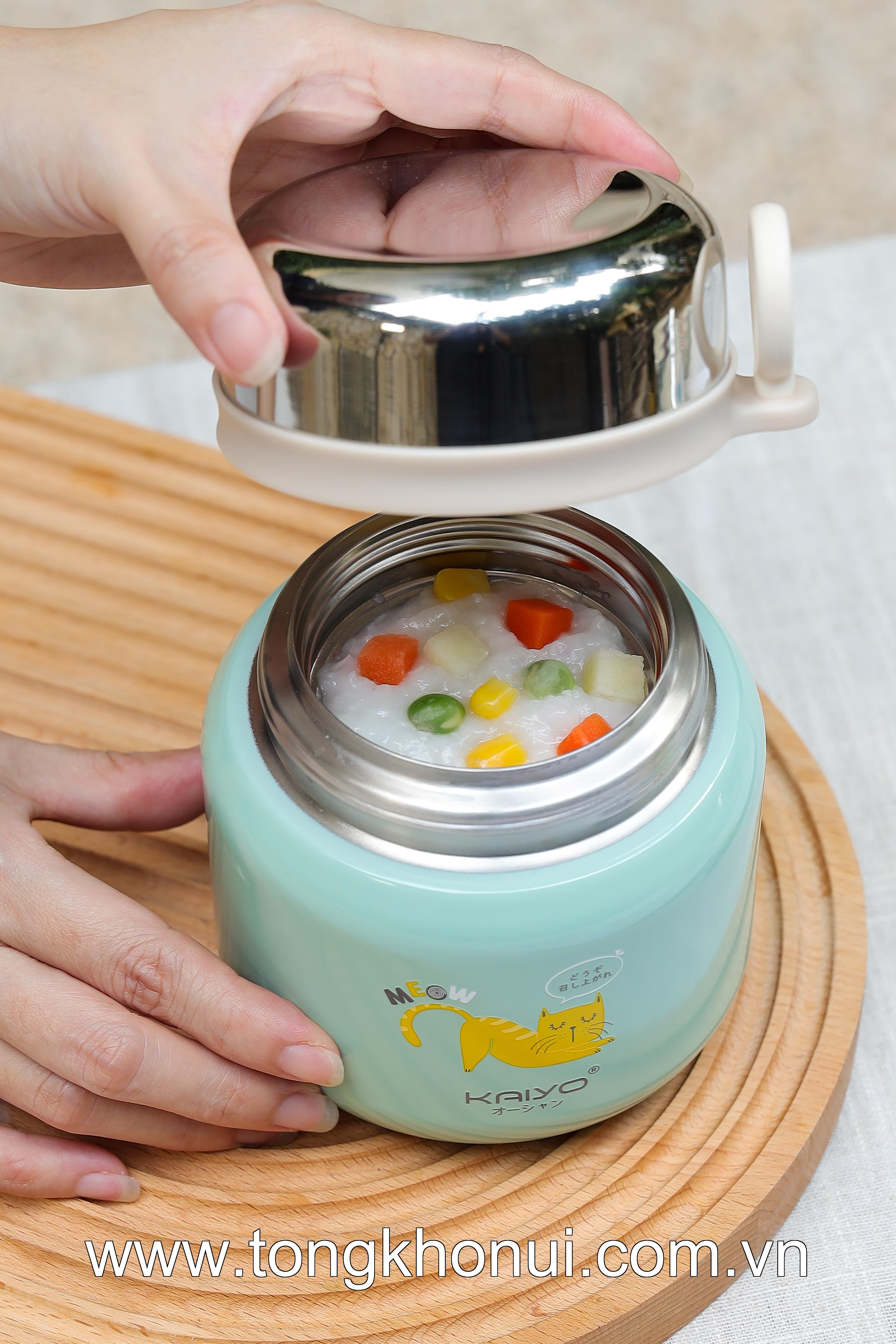 🐱 BÌNH Ủ CHÁO KAIYO 500ML HỌA TIẾT MÈO MEO MEO – XINH XẮN, GIỮ NHIỆT TỐT 🐱 ảnh 8
