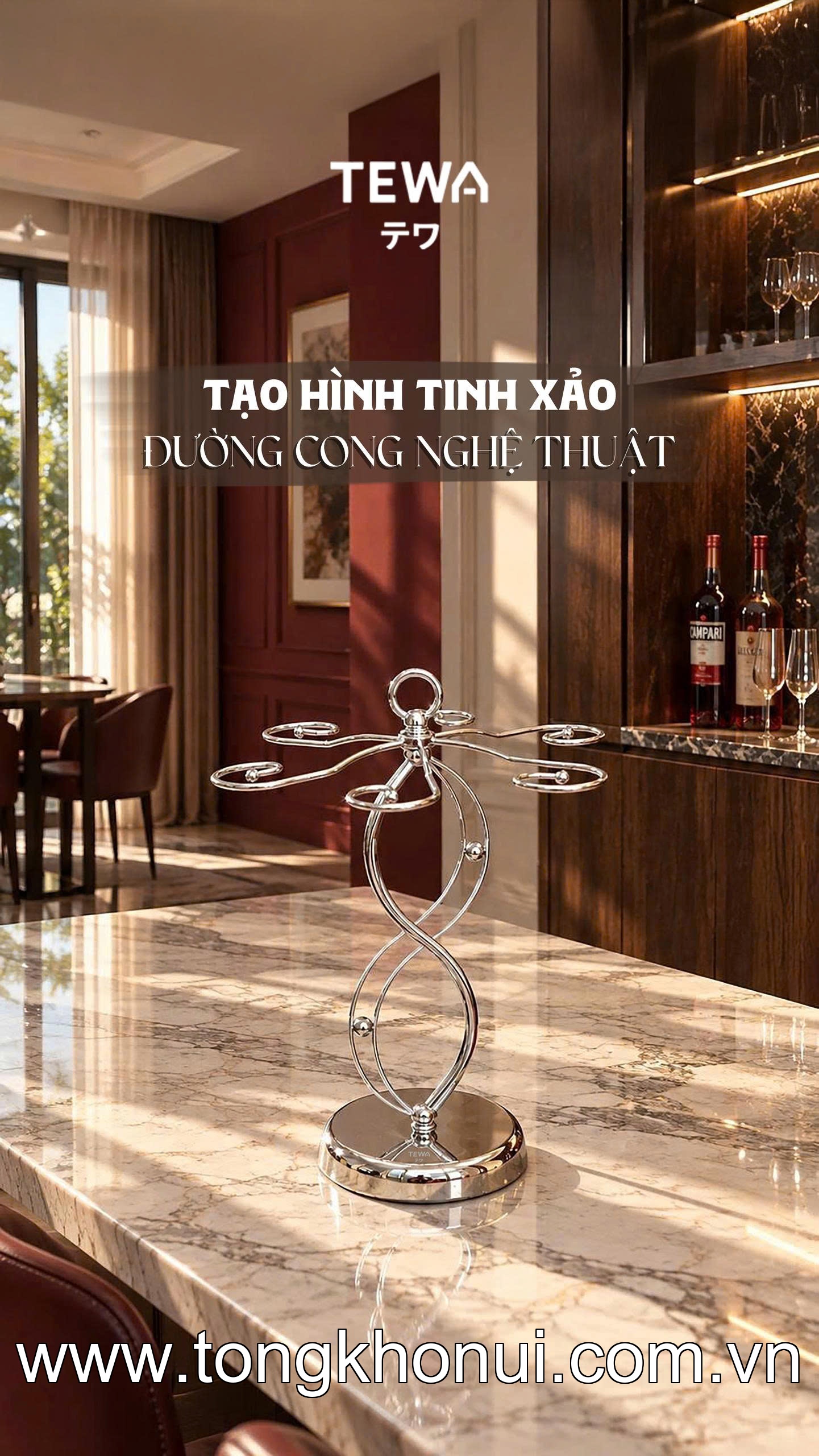 Giá 6 móc treo ly uốn dáng sóng TEWA, 80088 ảnh 2