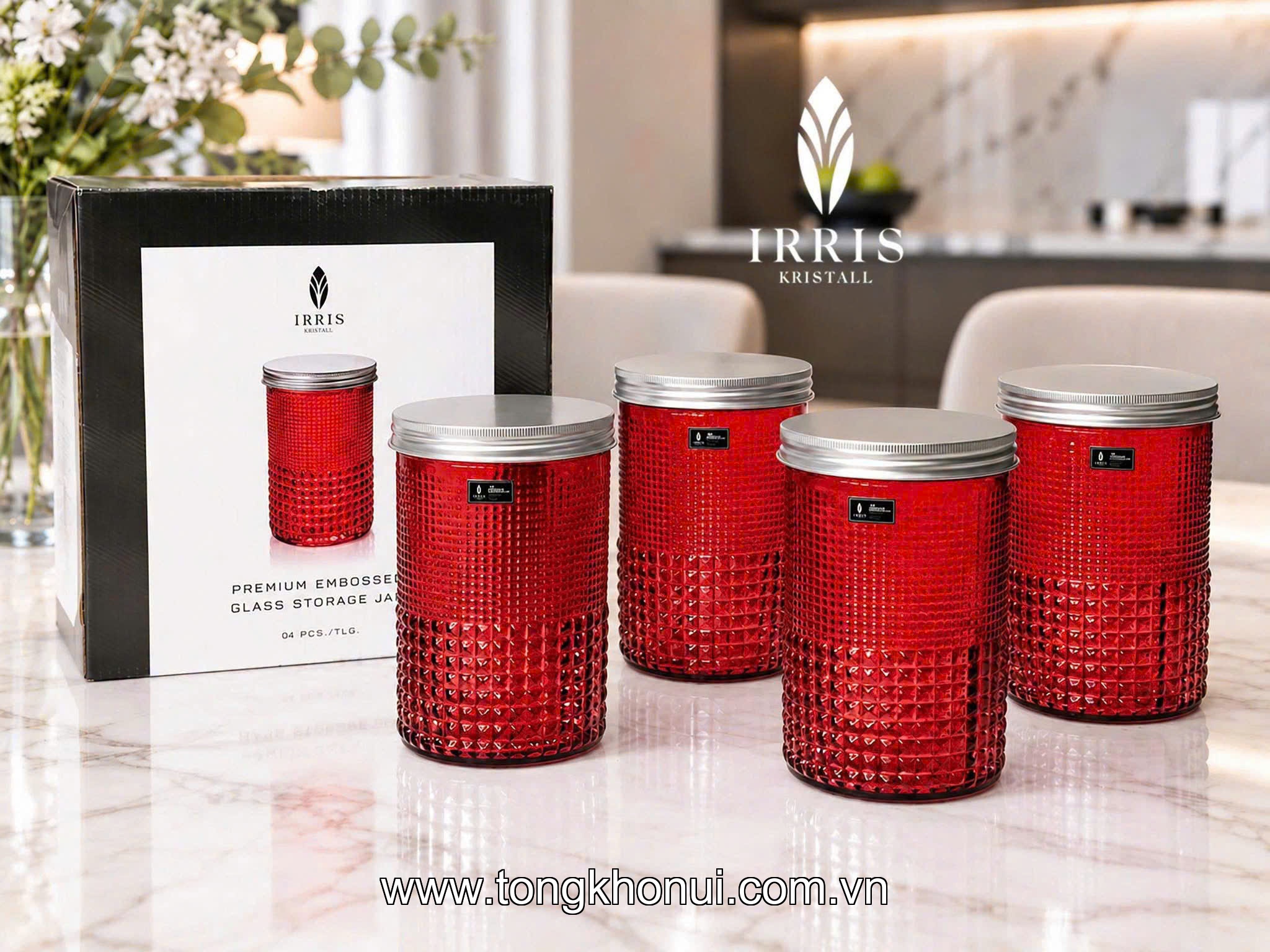 SET 4 HŨ ĐỰNG MỨT, BÁNH KẸO, ĐỒ KHÔ IRRIS GP1015 – NHƯ 4 VIÊN NGỌC TRONG GÓC BẾP ảnh 1