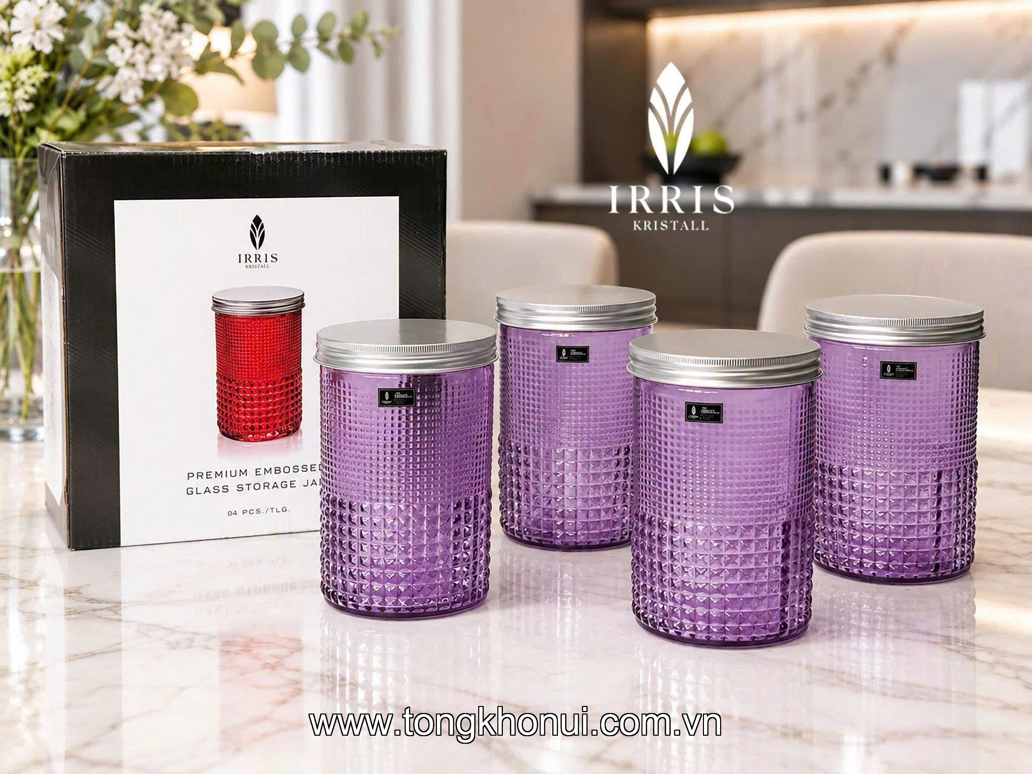 SET 4 HŨ ĐỰNG MỨT, BÁNH KẸO, ĐỒ KHÔ IRRIS GP1015 – NHƯ 4 VIÊN NGỌC TRONG GÓC BẾP ảnh 2