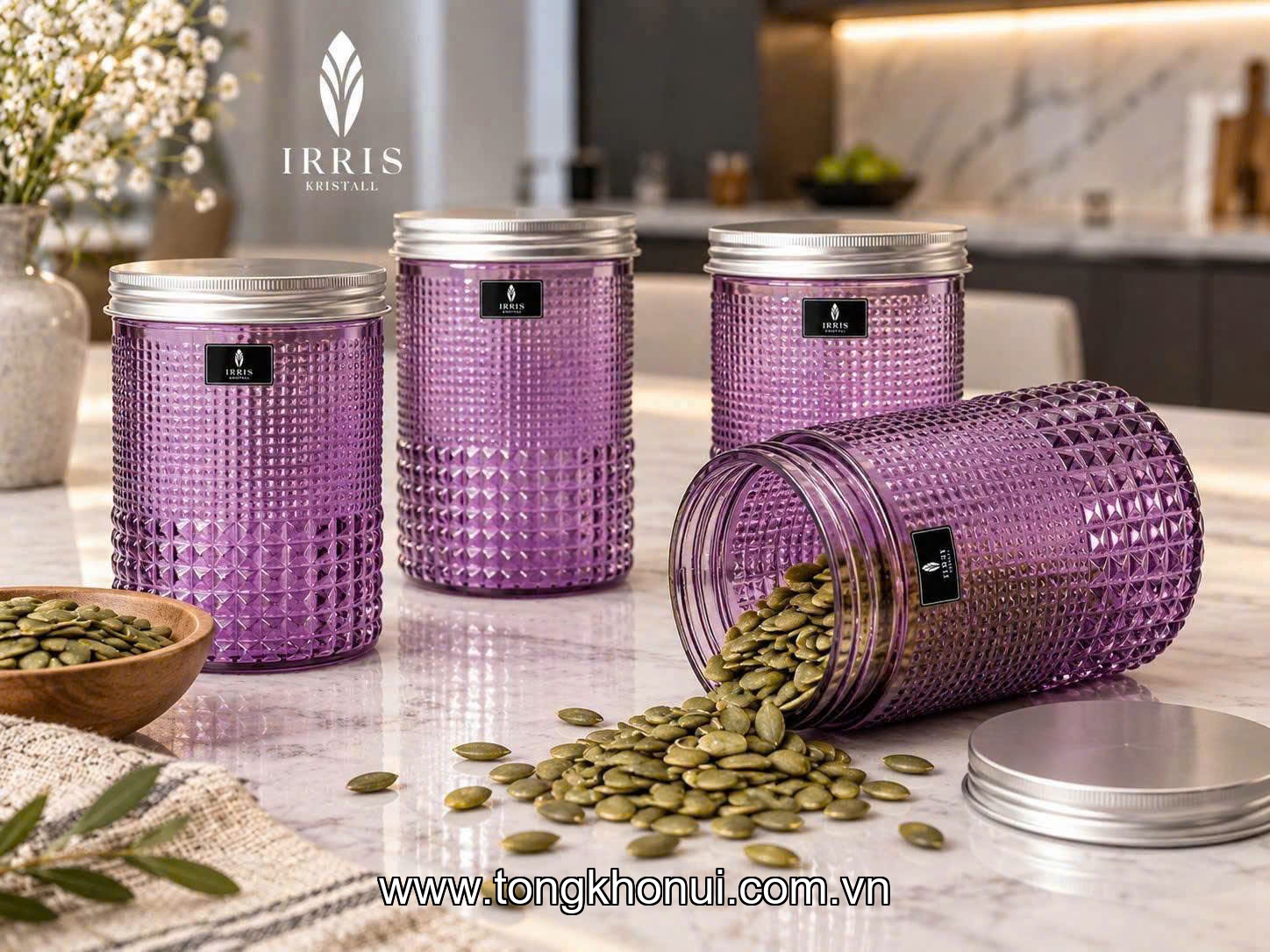 SET 4 HŨ ĐỰNG MỨT, BÁNH KẸO, ĐỒ KHÔ IRRIS GP1015 – NHƯ 4 VIÊN NGỌC TRONG GÓC BẾP ảnh 5