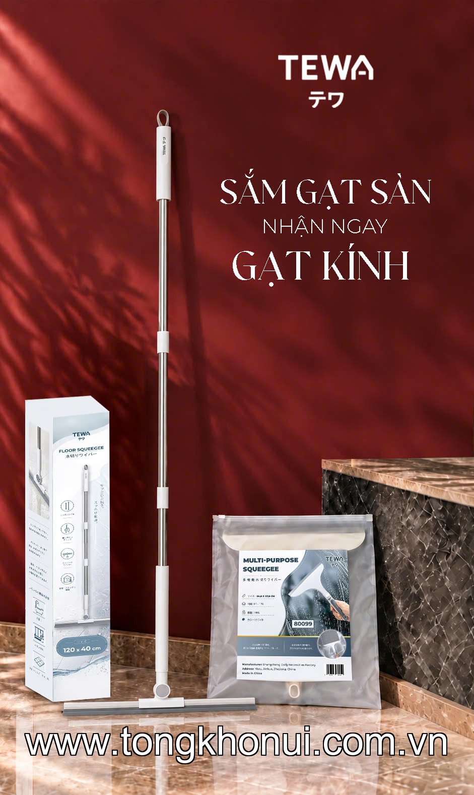 Cây gạt nước cán dài inox đa năng 120 x 40cm TEWA, 80097 ảnh 4