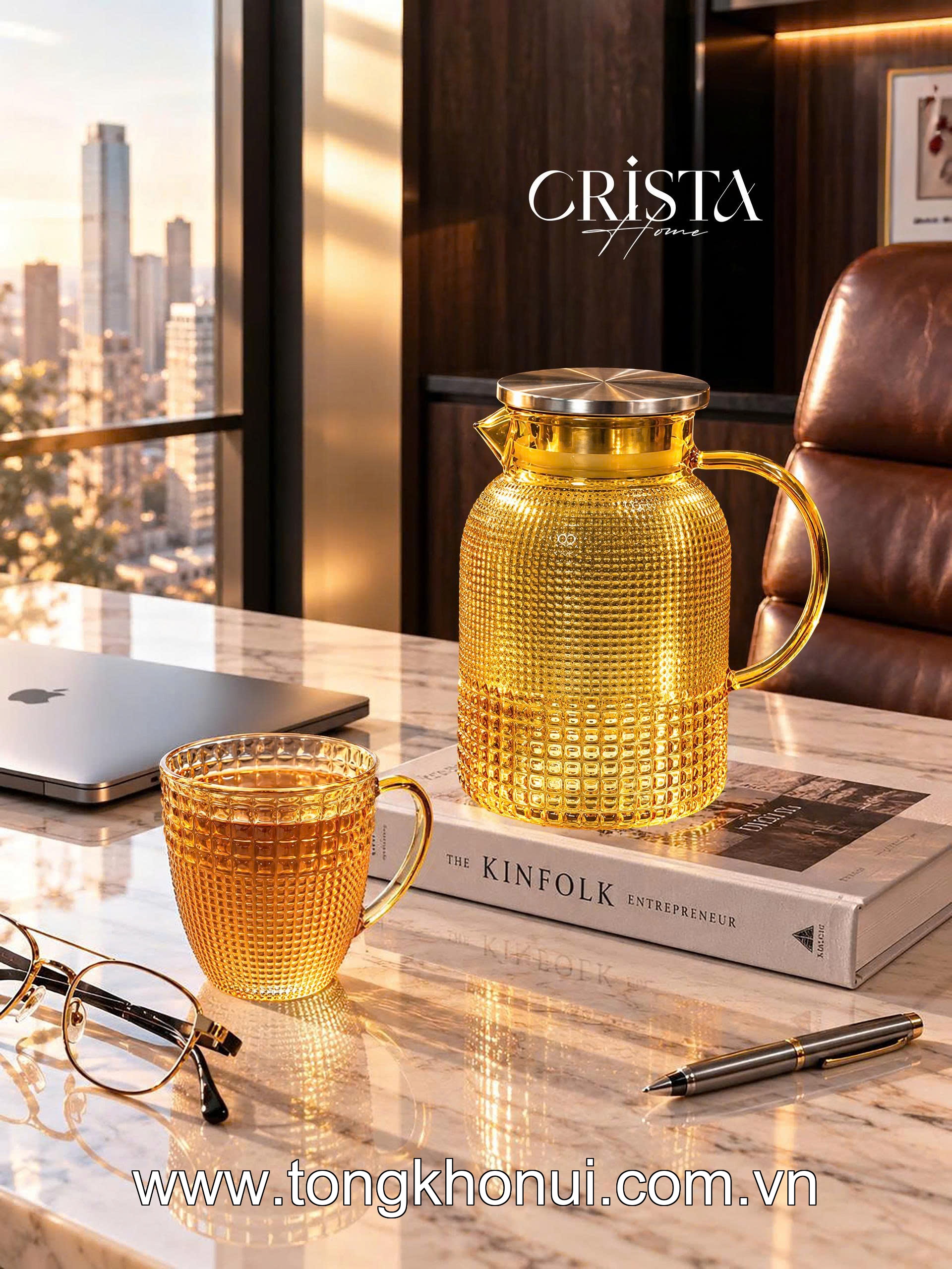 Bộ 6 cốc thủy tinh vân hạt sương mai có quai 420ml CRISTA HOME, 60306-G màu xanh lá ảnh 4