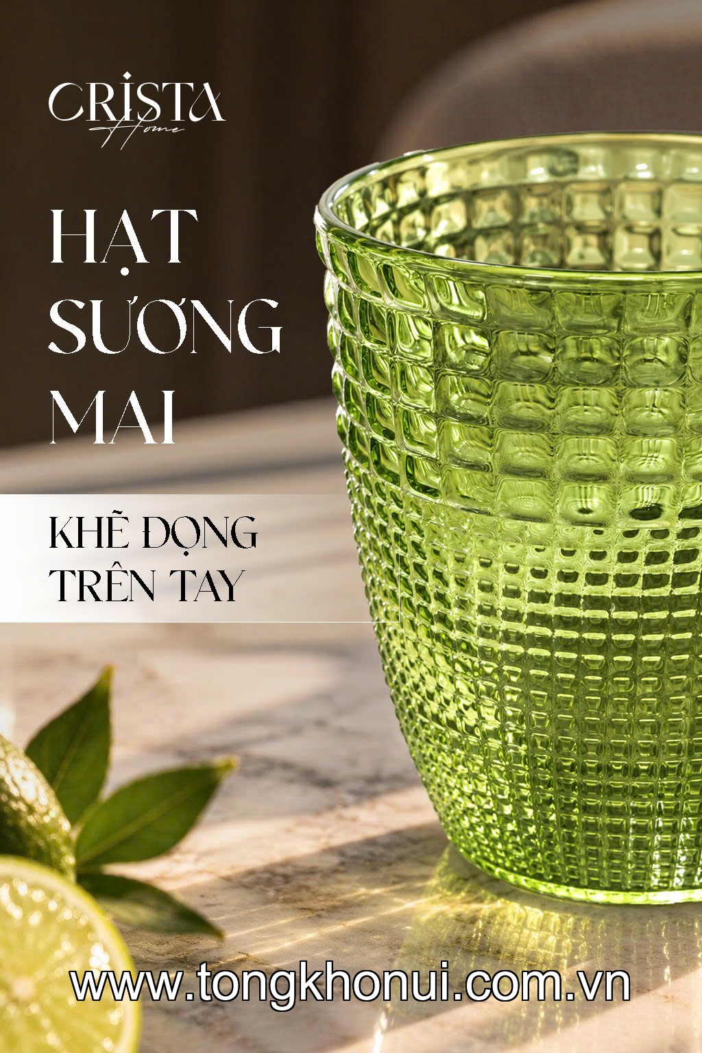 Bộ 6 cốc thủy tinh vân hạt sương mai có quai 420ml CRISTA HOME, 60306-G màu xanh lá ảnh 8