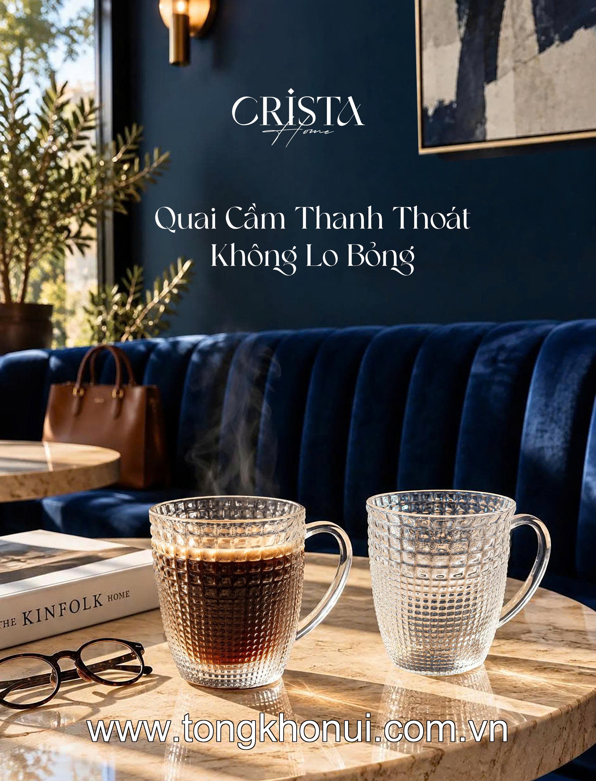 Bộ 6 cốc thủy tinh vân hạt sương mai có quai 420ml CRISTA HOME, 60306-G màu xanh lá ảnh 11