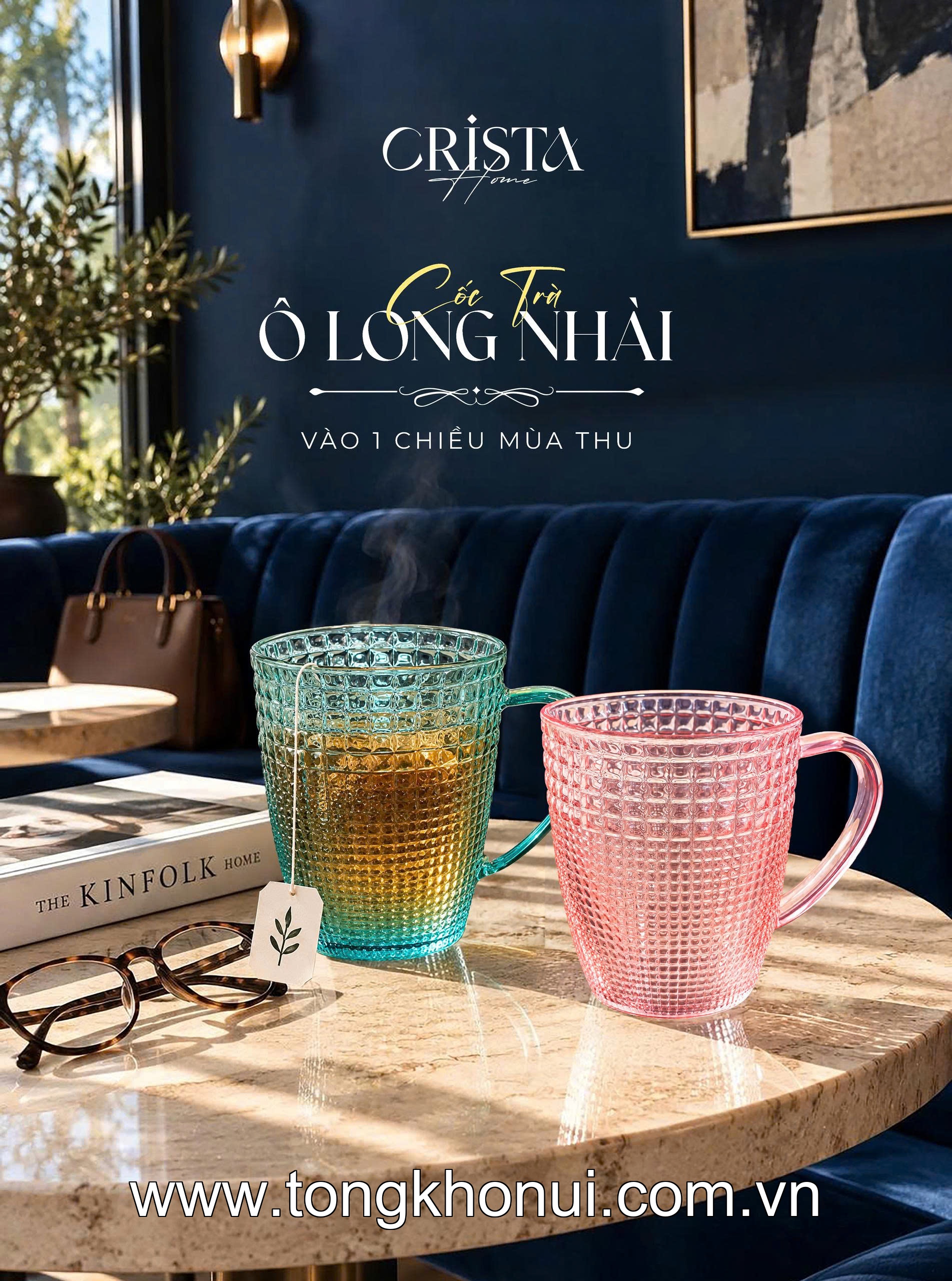 Bộ 6 cốc thủy tinh vân hạt sương mai có quai 420ml CRISTA HOME, 60306-G màu xanh lá ảnh 14