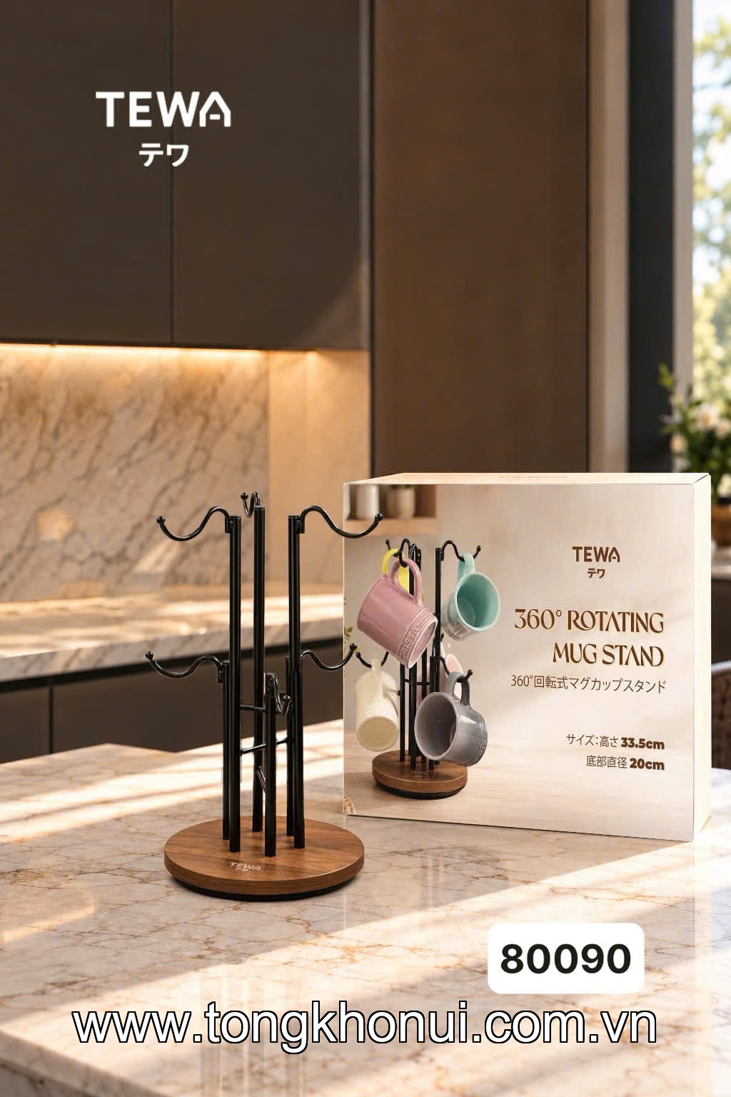 Giá treo cốc xoay 360? đế gỗ 33.5 x 20cm TEWA, 80090 ảnh 7
