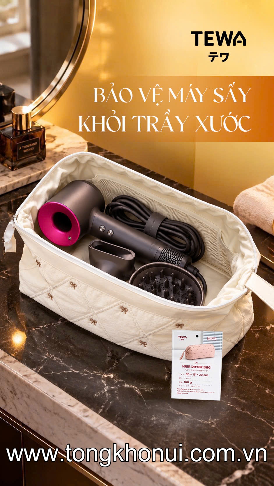 TÚI ĐỰNG MÁY SẤY TÓC & MỸ PHẨM ĐA NĂNG TEWA 80094 – GỌN GÀNG, XINH XẮN ảnh 8