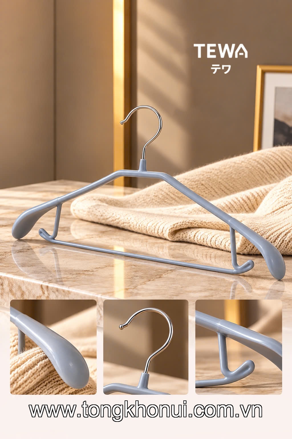 BỘ 10 MẮC TREO QUẦN ÁO BẢN RỘNG 45×21CM TEWA 80104 ảnh 1
