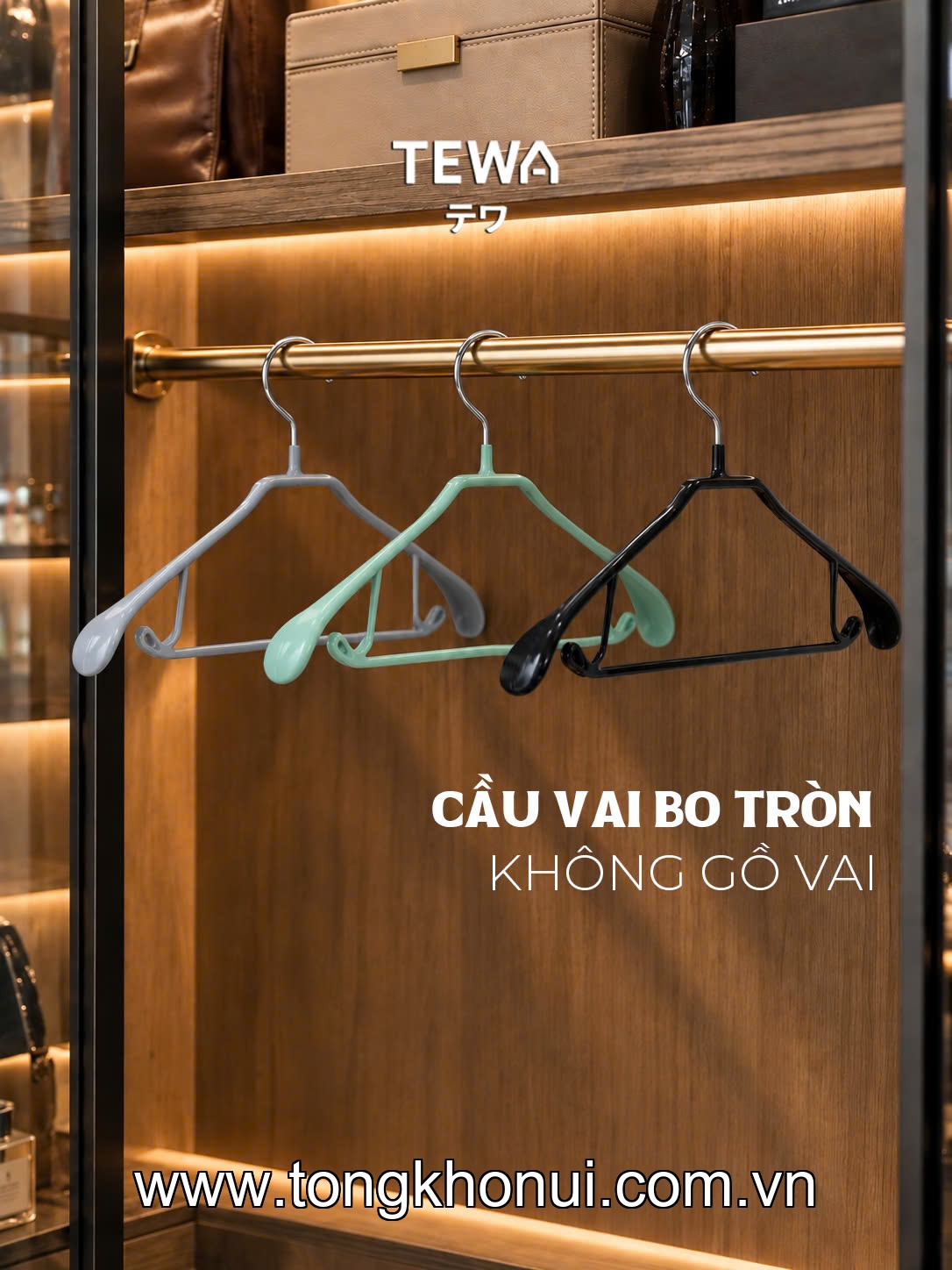 BỘ 10 MẮC TREO QUẦN ÁO BẢN RỘNG 45×21CM TEWA 80104 ảnh 2