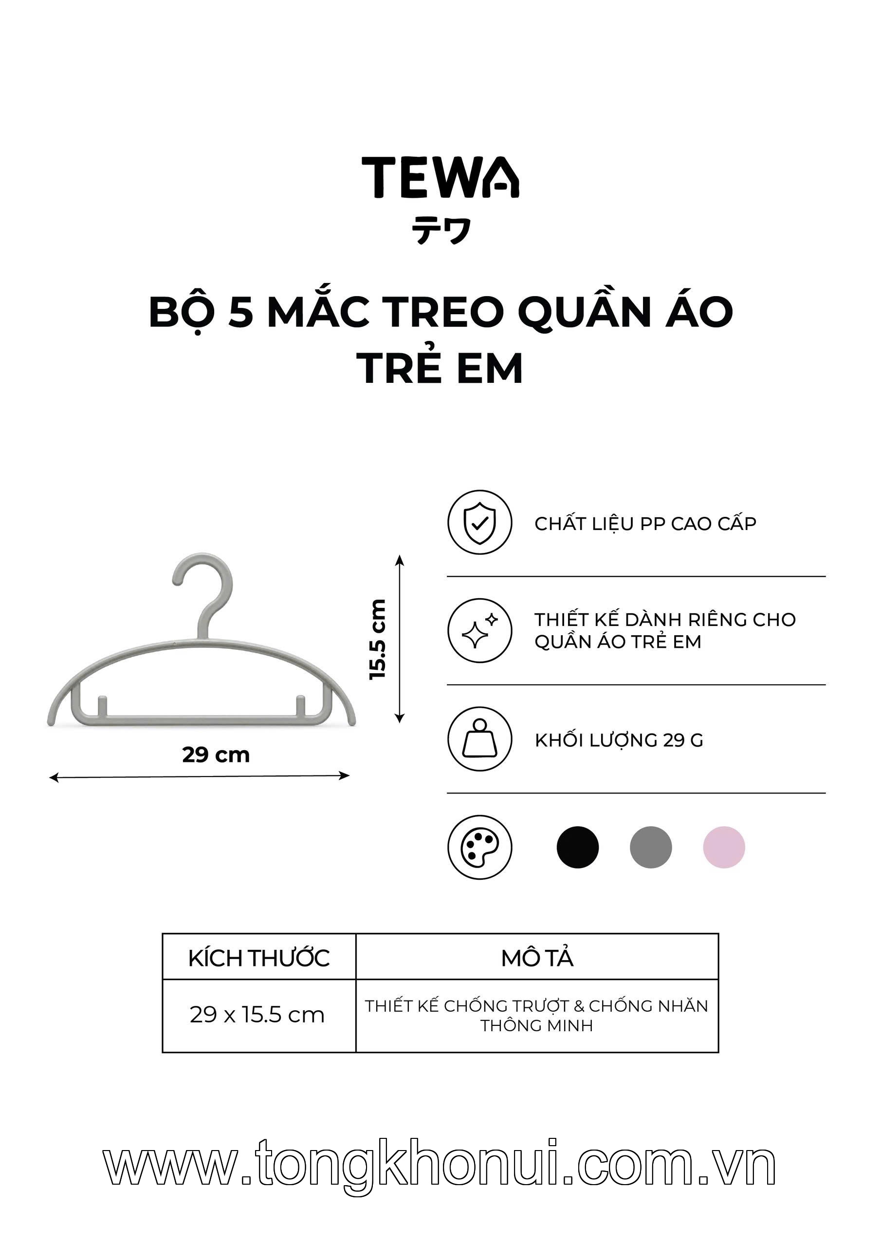 BỘ 10 MÓC TREO QUẦN ÁO TRẺ EM TEWA 80103 – 29CM ảnh 3